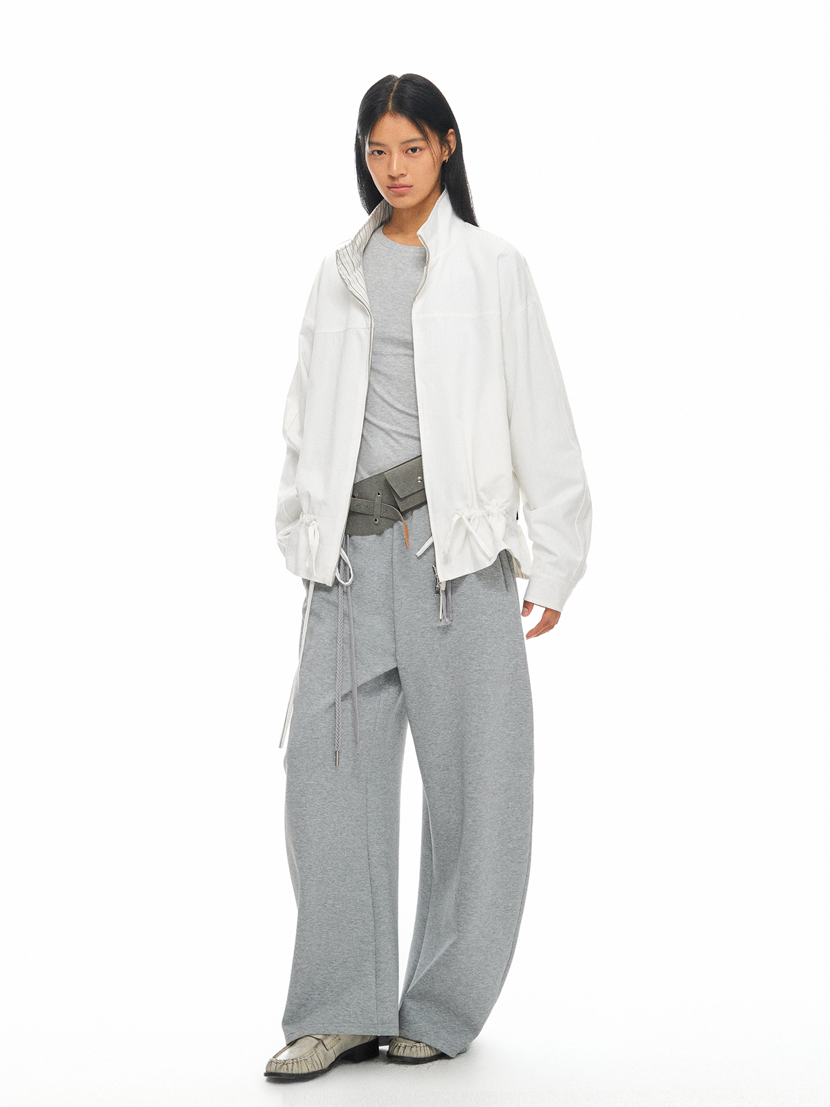TGNS Reversible Drawstring Stand-Collar Oversized Jacket