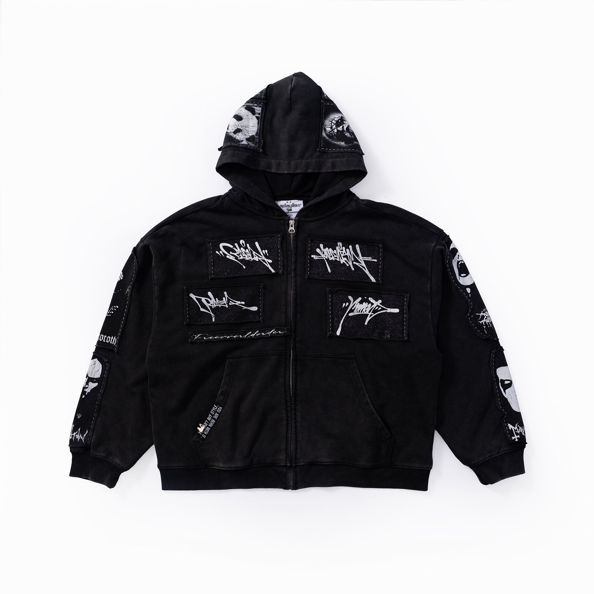 FVVO Patch Washed Zip-Up Hoodie