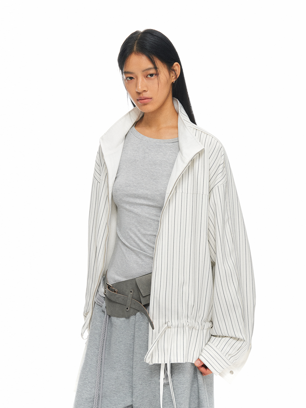 TGNS Reversible Drawstring Stand-Collar Oversized Jacket
