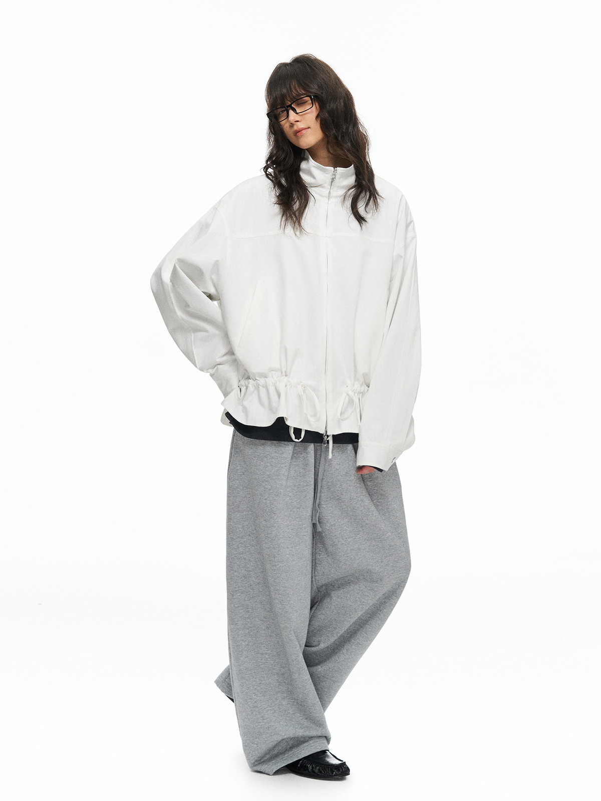 TGNS Reversible Drawstring Stand-Collar Oversized Jacket