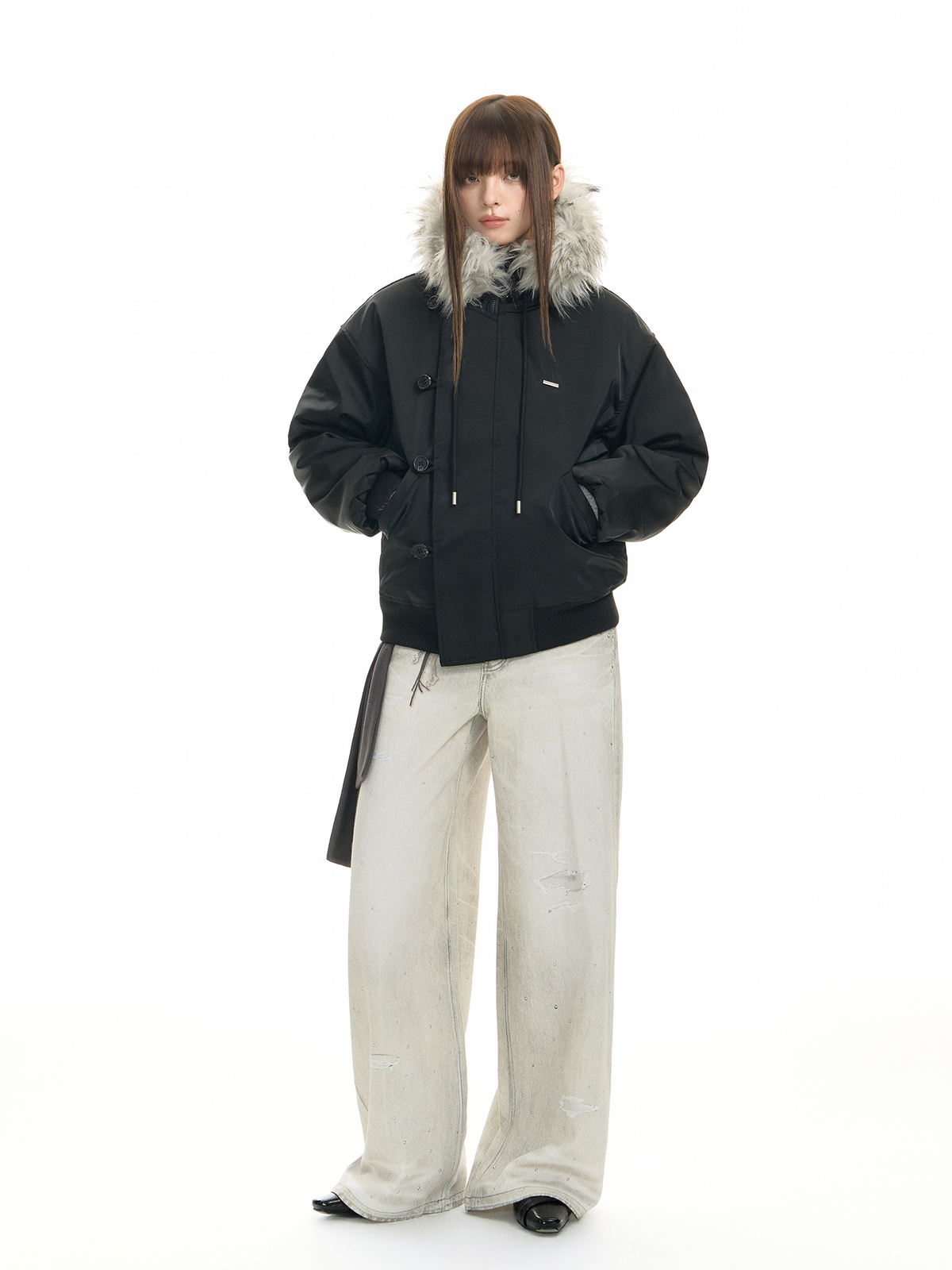 TGNS Detachable Fur-Collar Hooded Padded Parka