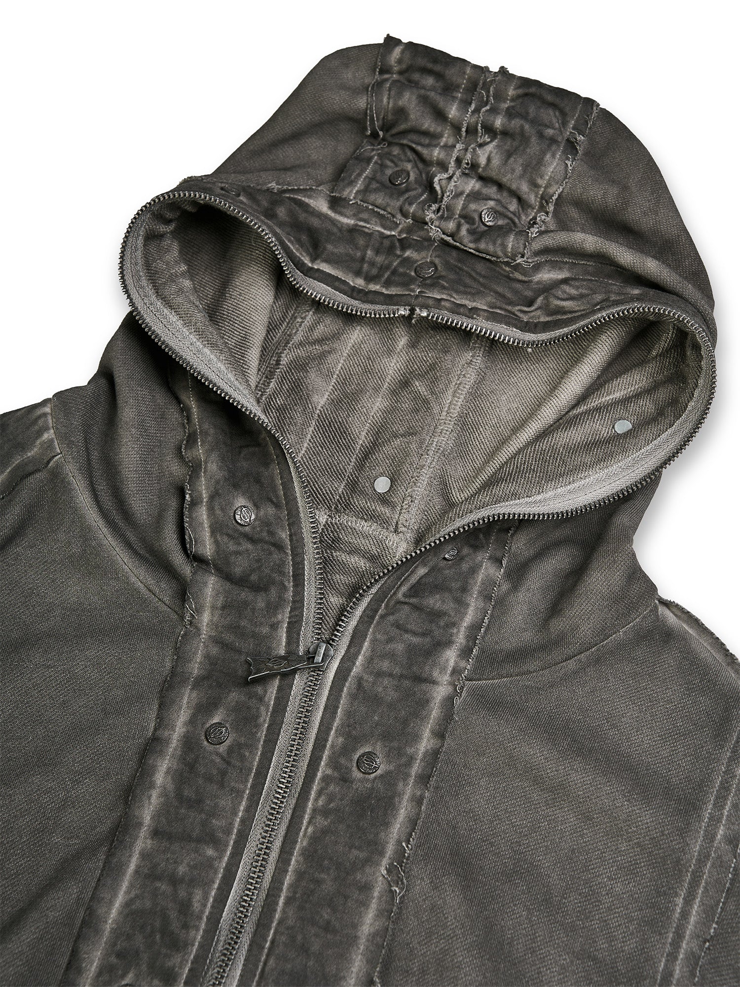 FLYERRER Distressed Drawstring Ruched Hooded Jacket, premium urban and streetwear designers apparel on PROJECTISR.com, FLYERRER