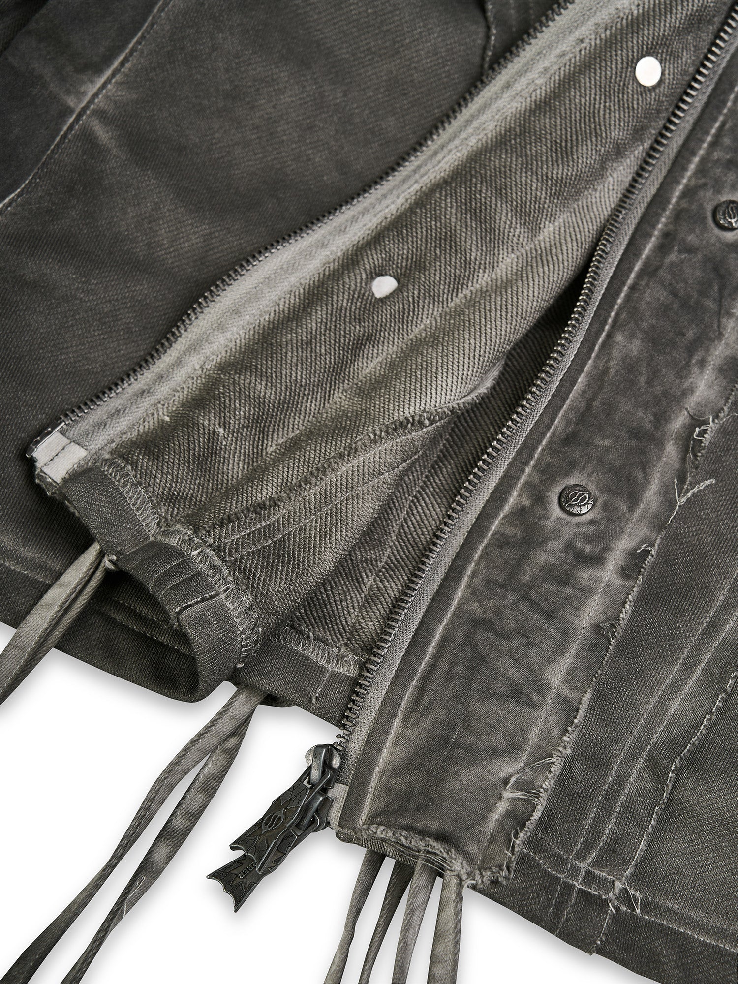 FLYERRER Distressed Drawstring Ruched Hooded Jacket, premium urban and streetwear designers apparel on PROJECTISR.com, FLYERRER