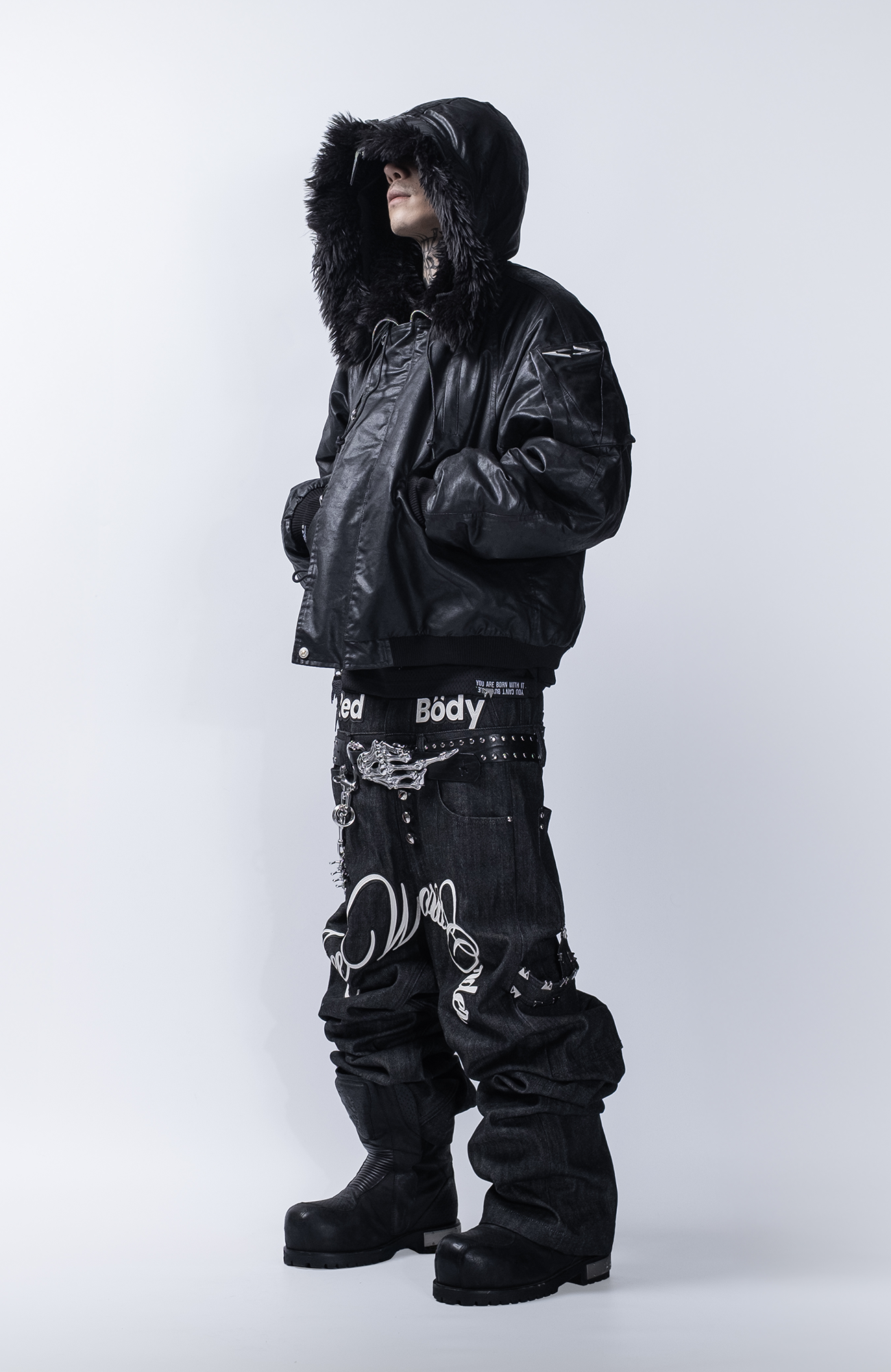 FVVO Layered-Waist Patterned Studded Jeans