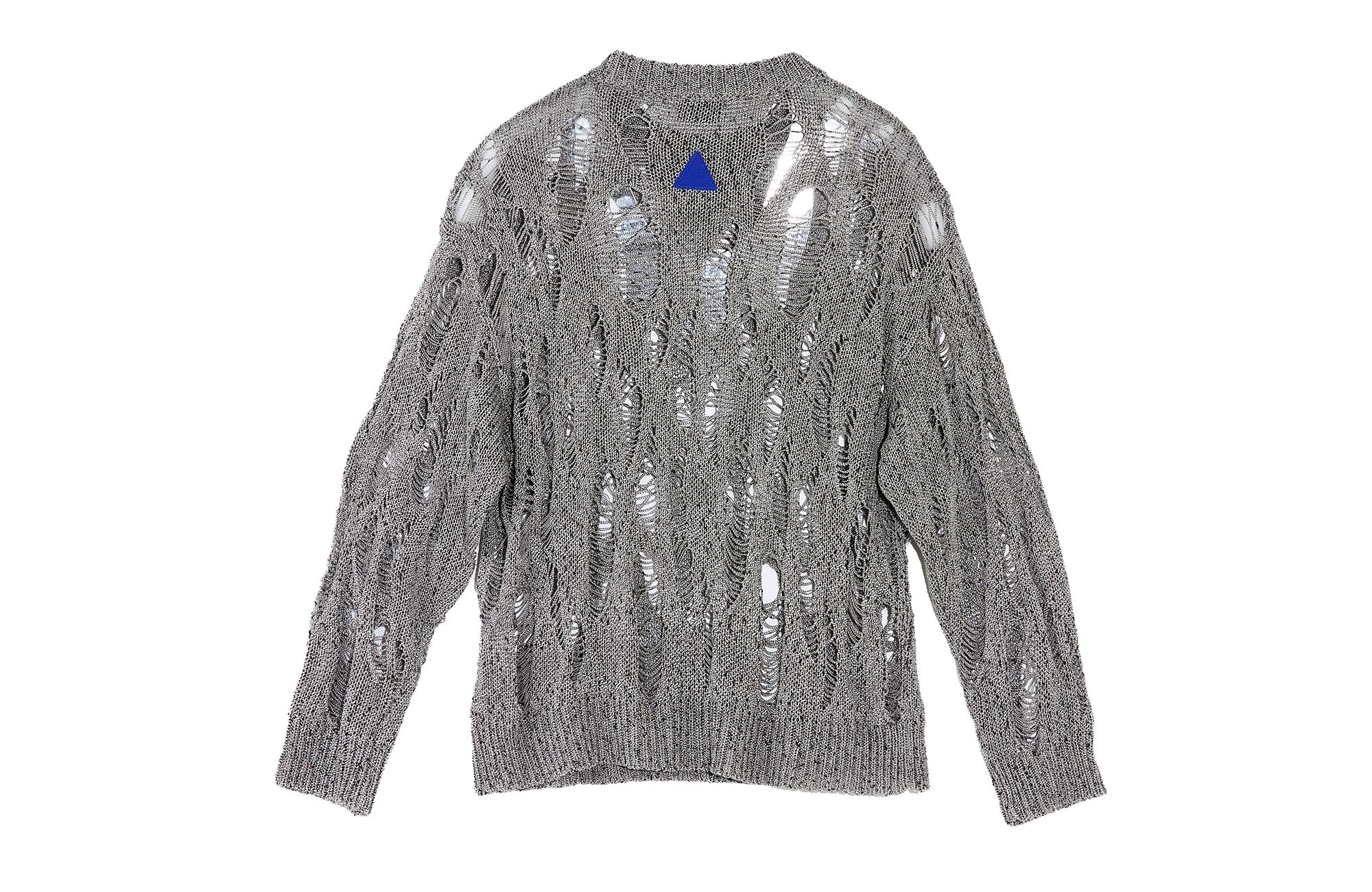 ROARINGWILD A ARCH Distressed Hollowed-Knit Sweater