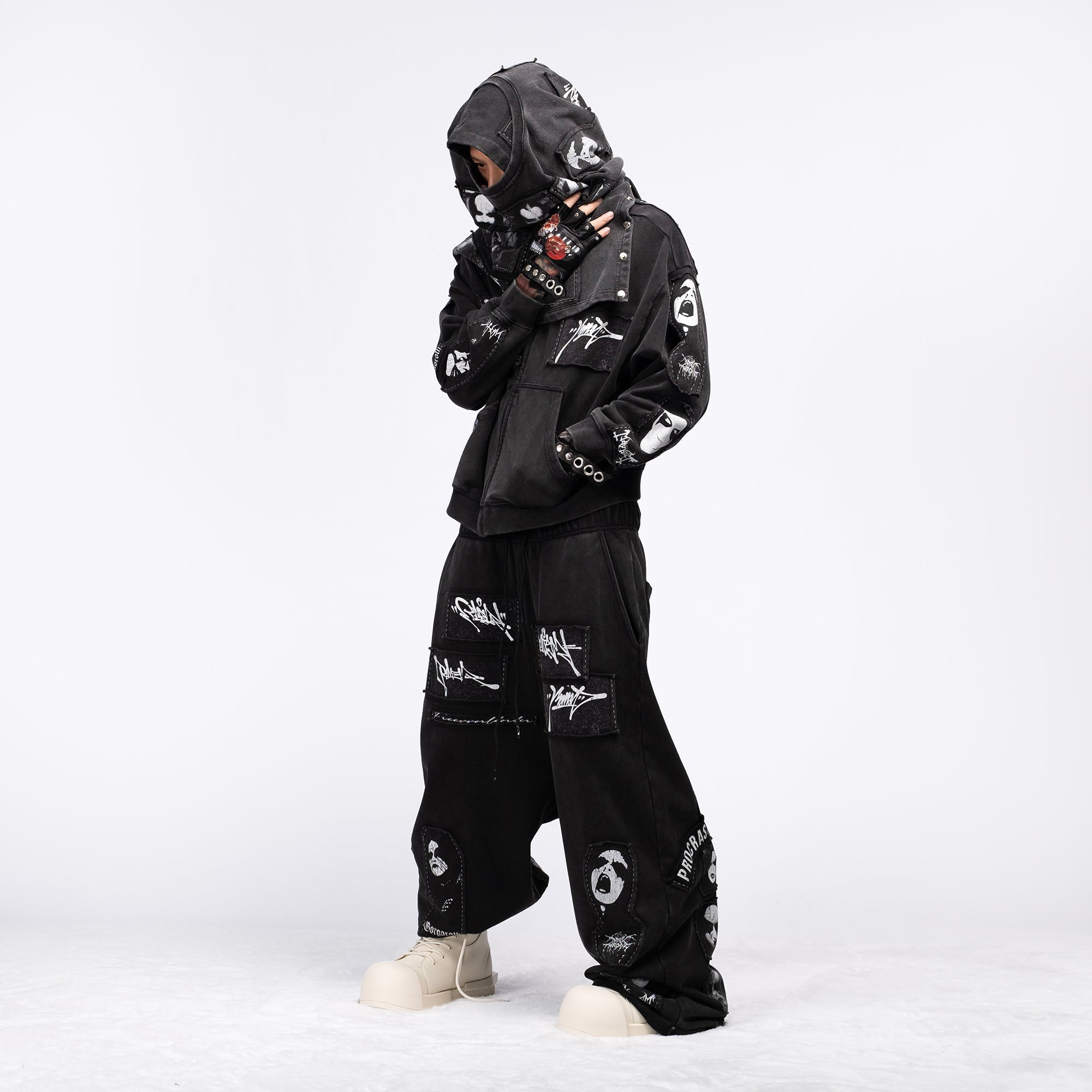FVVO Patch Washed Zip-Up Hoodie
