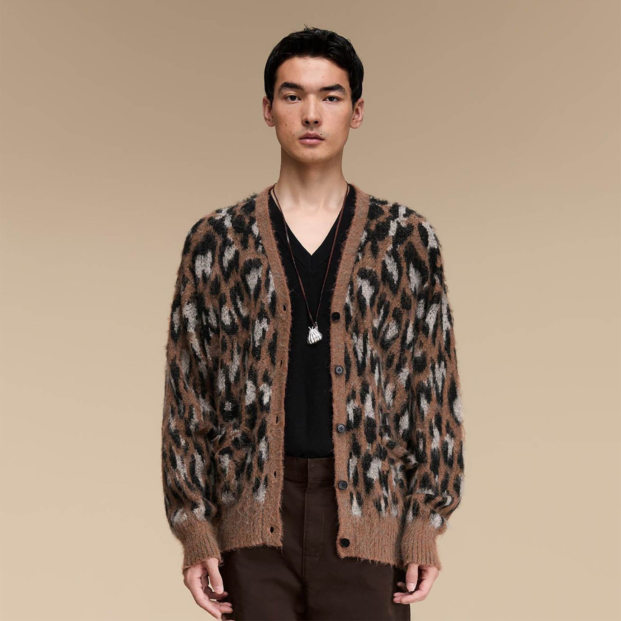 OPICLOTH Leopard Mohair V-Neck Cardigan