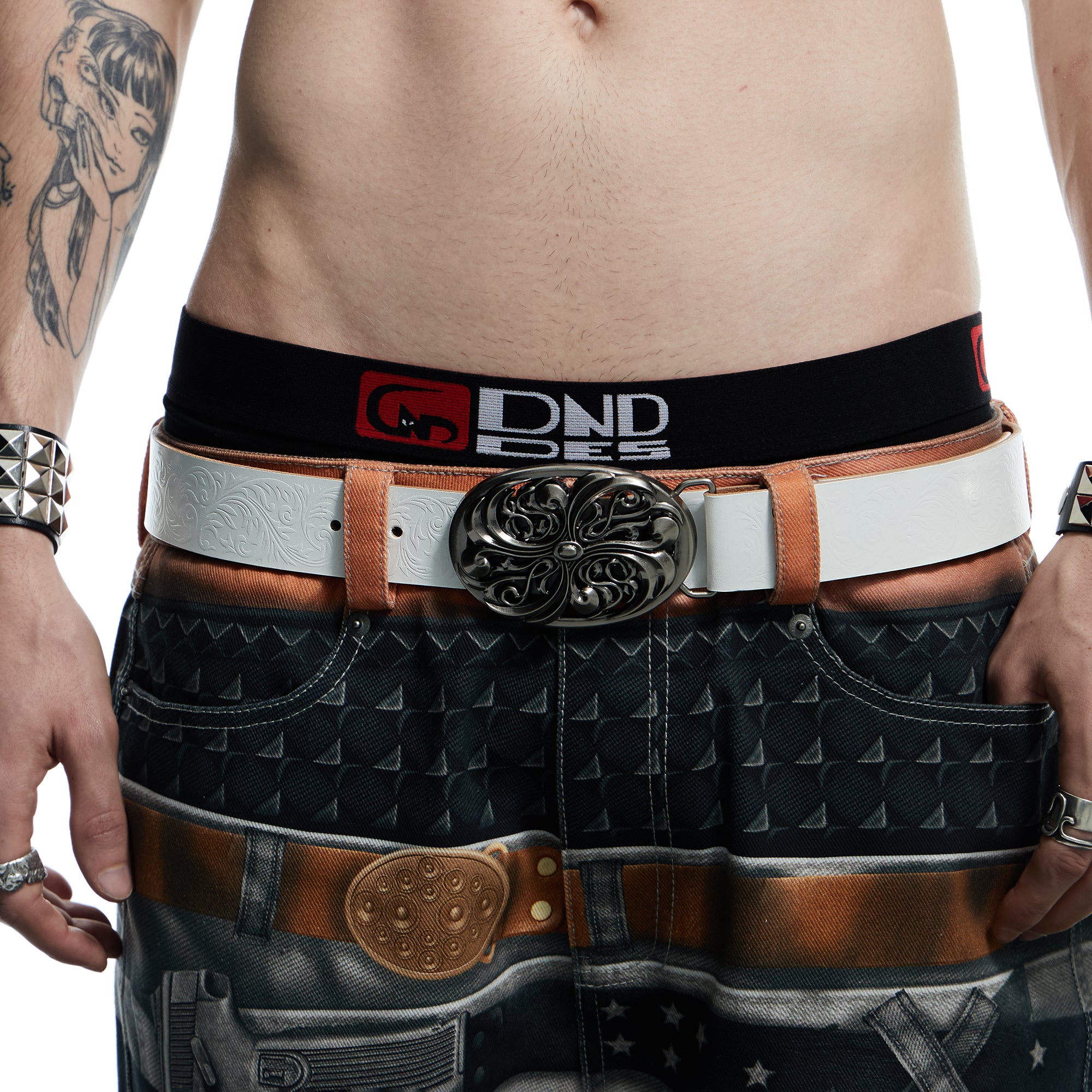 DND4DES Filigree Buckle Cowhide Leather Belt White, premium urban and streetwear designers apparel on PROJECTISR.com, DND4DES