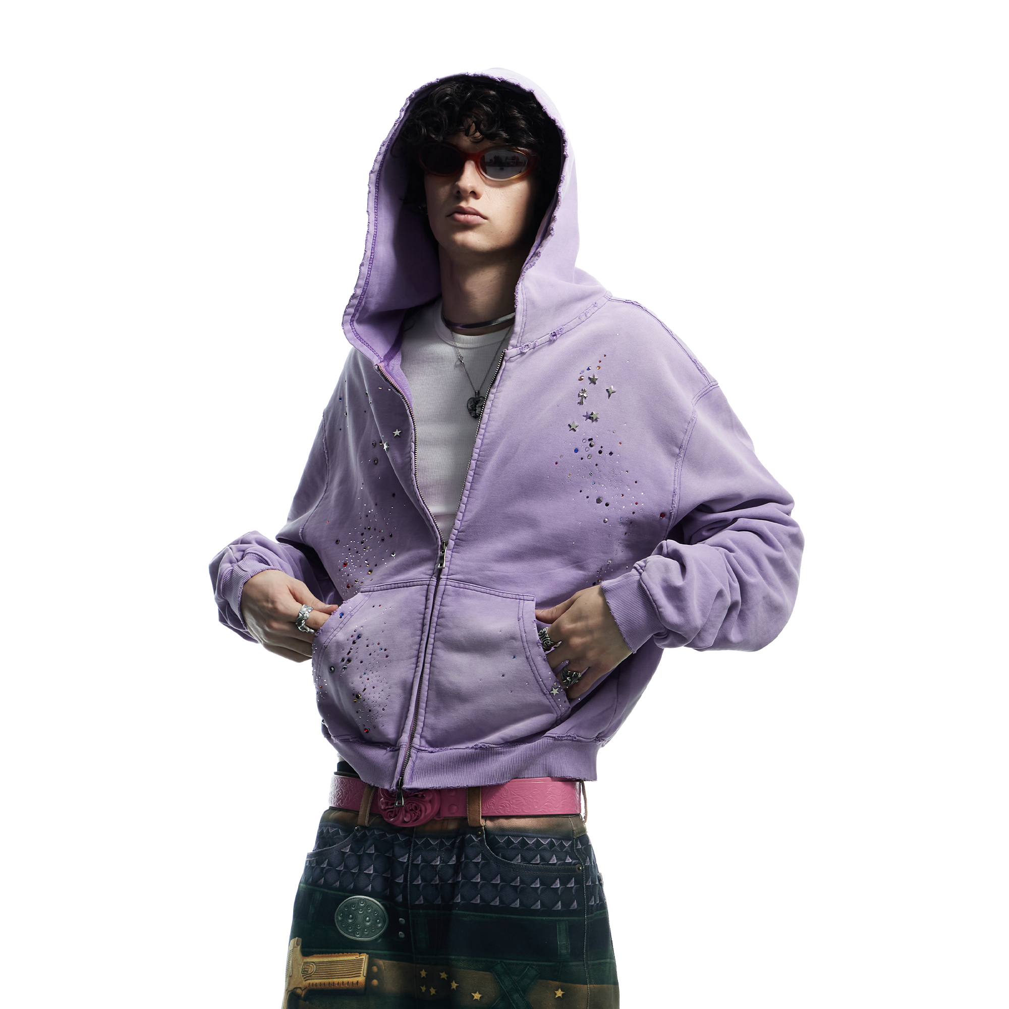 DND4DES Starry Diamond Washed Zip-Up Hoodie