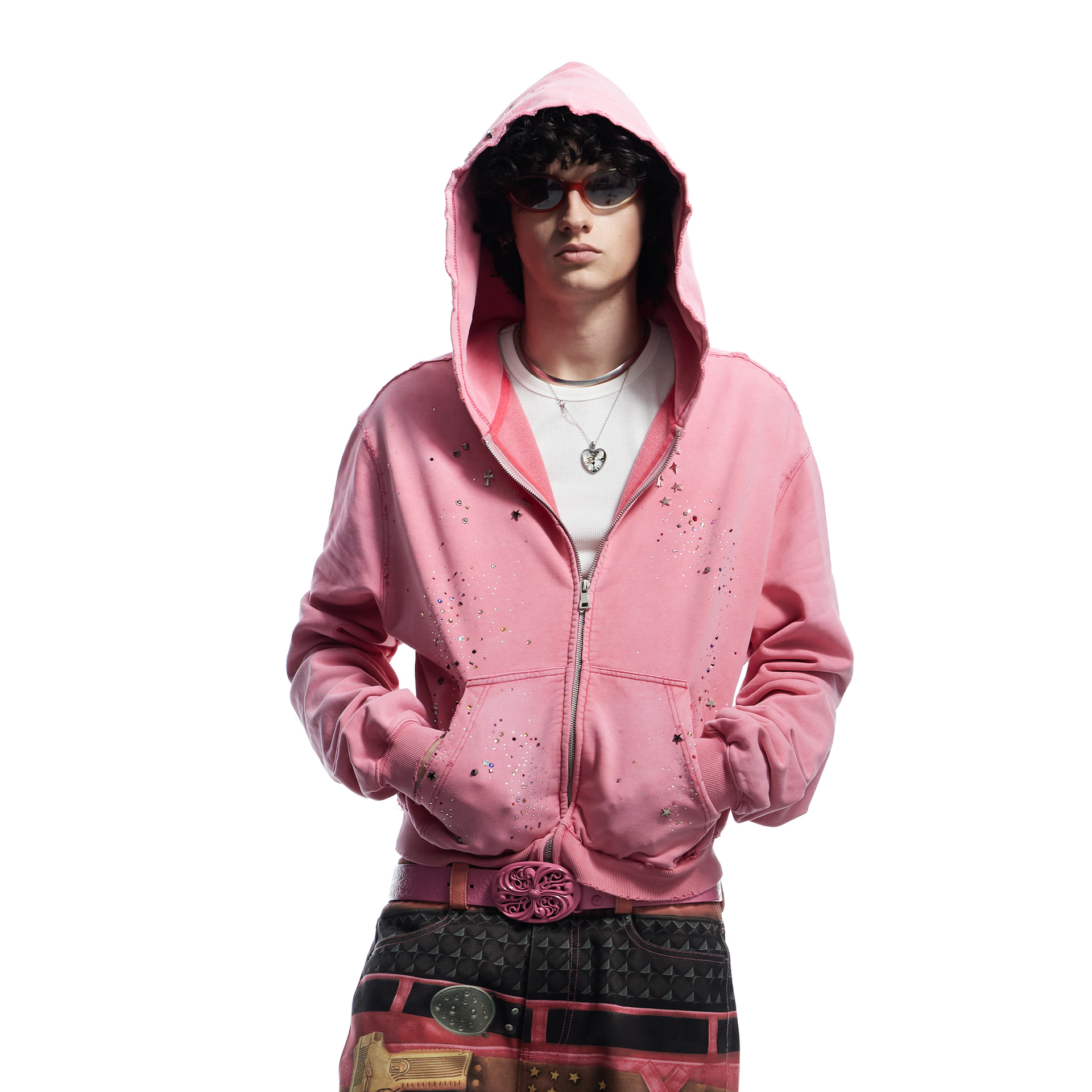 DND4DES Starry Diamond Washed Zip-Up Hoodie