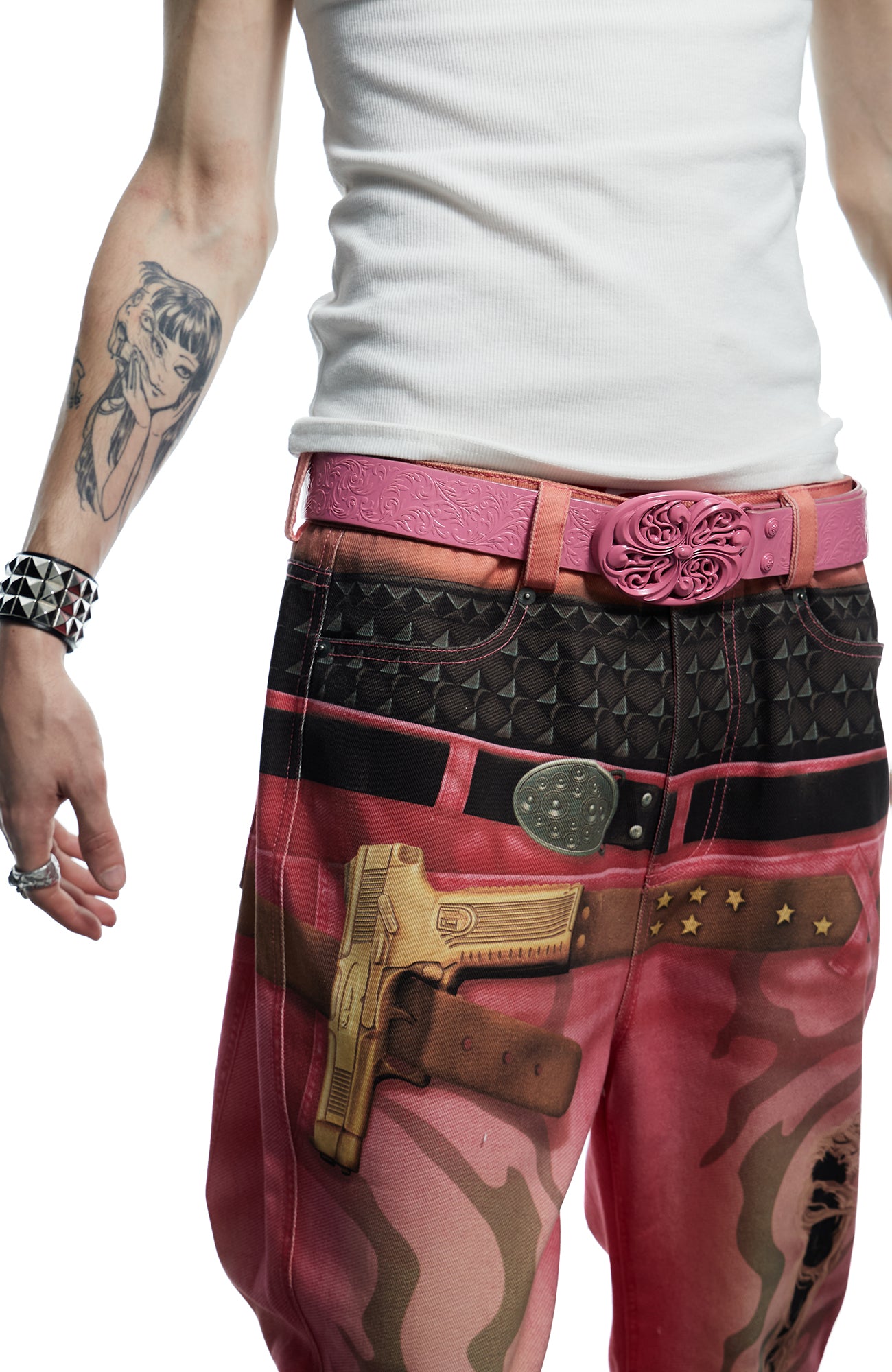 DND4DES Filigree Buckle Cowhide Leather Belt Pink, premium urban and streetwear designers apparel on PROJECTISR.com, DND4DES