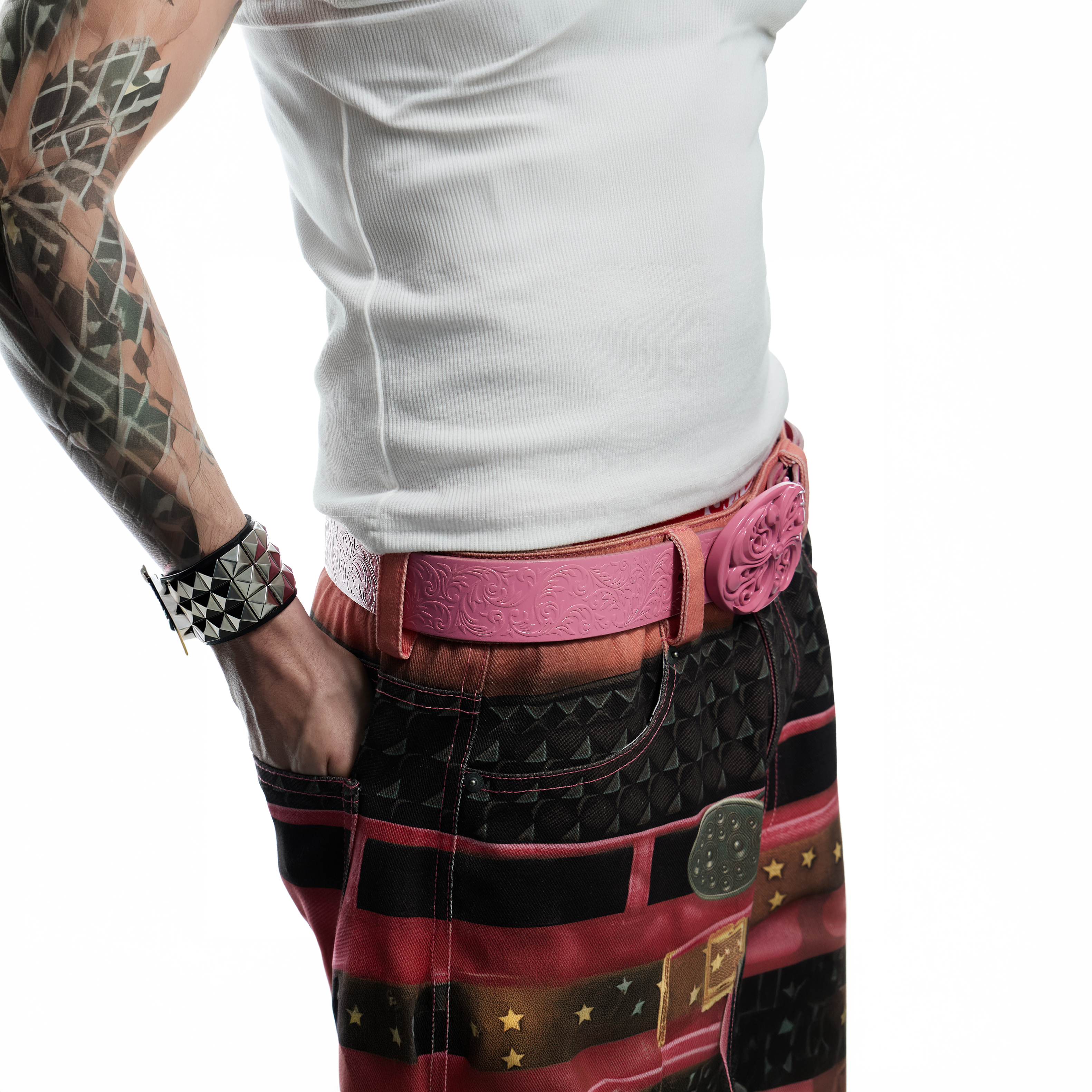 DND4DES Filigree Buckle Cowhide Leather Belt Pink, premium urban and streetwear designers apparel on PROJECTISR.com, DND4DES
