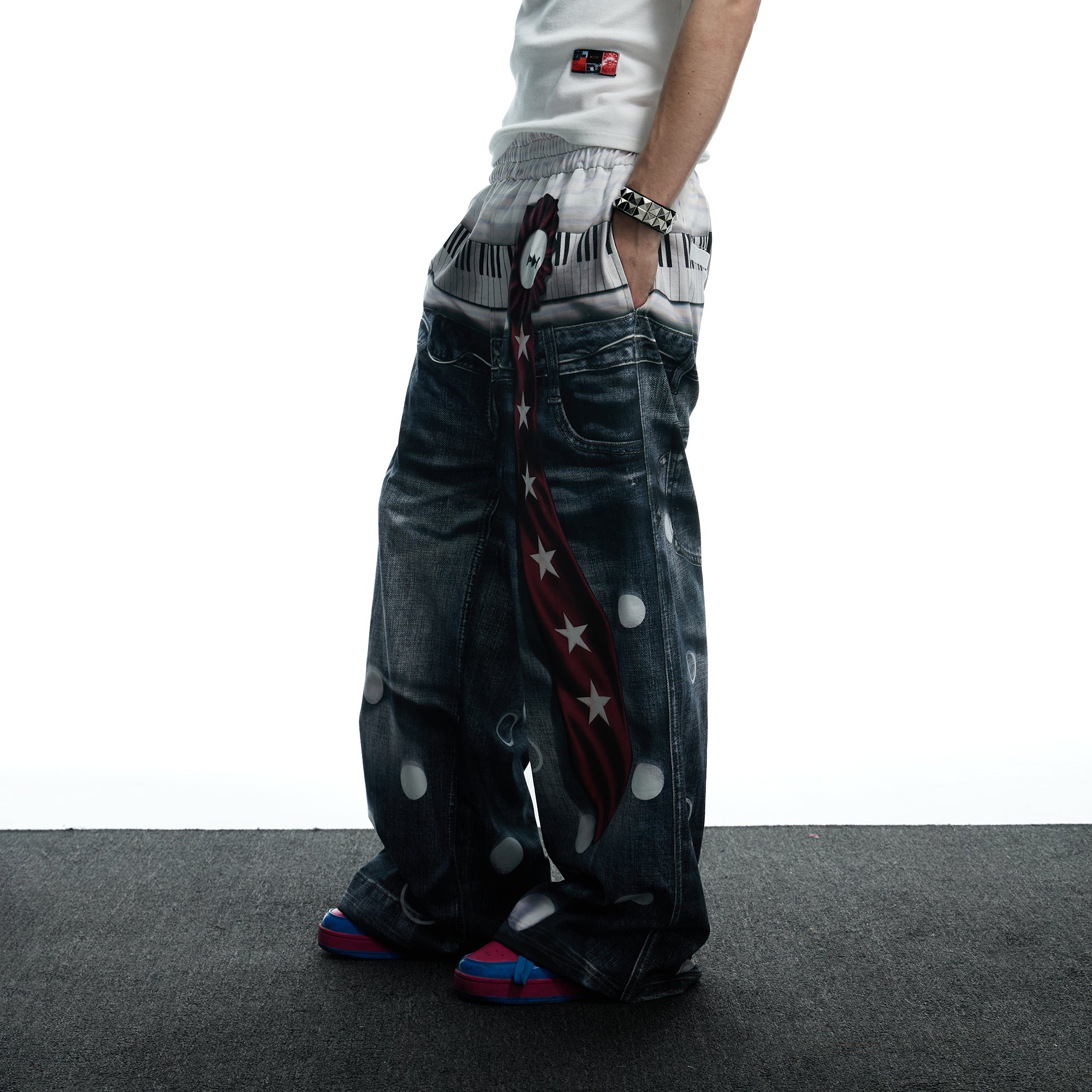DND4DES Playful Print Baggy Trousers, premium urban and streetwear designers apparel on PROJECTISR.com, DND4DES