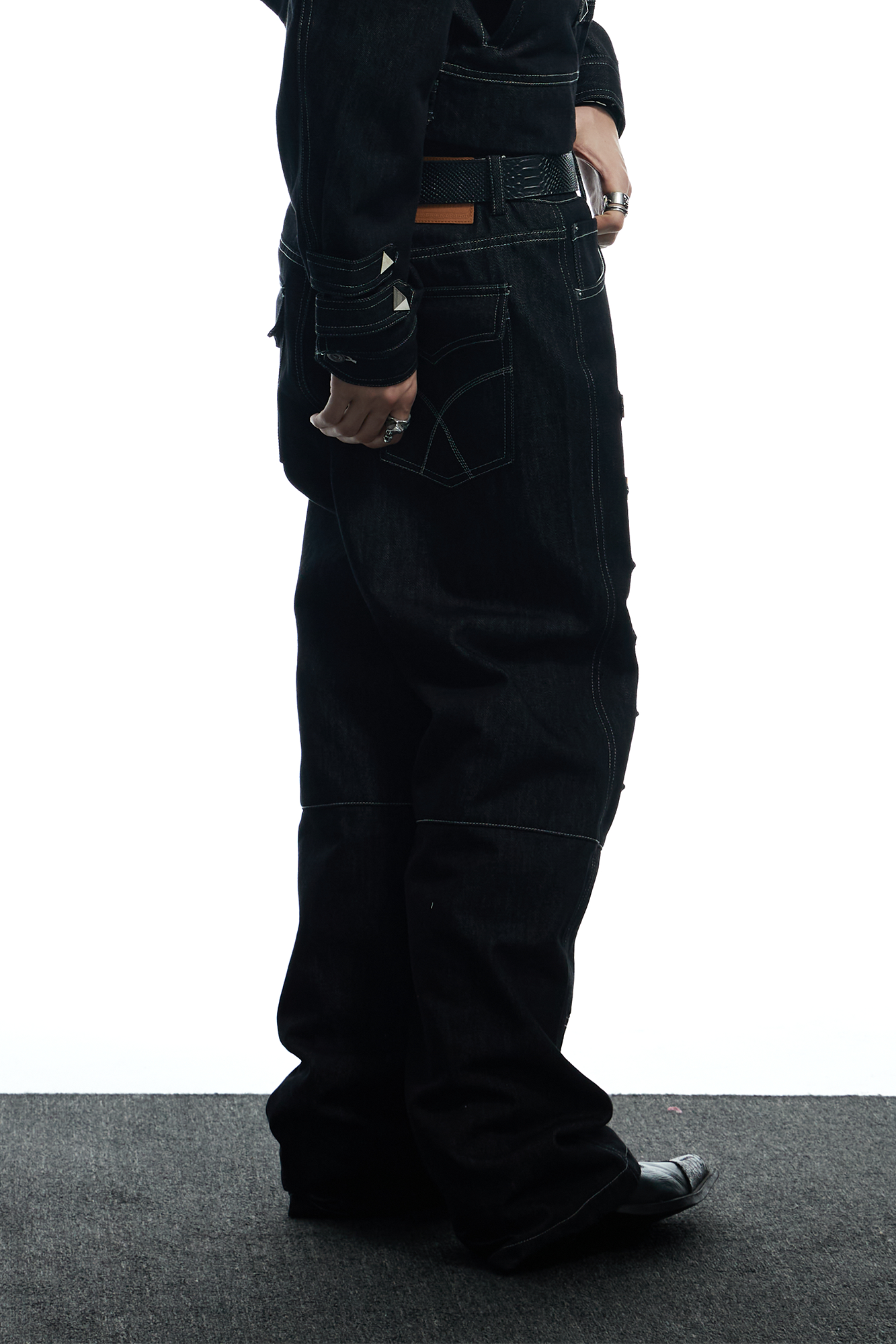 DND4DES Studded Raw Denim Flare Jeans, premium urban and streetwear designers apparel on PROJECTISR.com, DND4DES