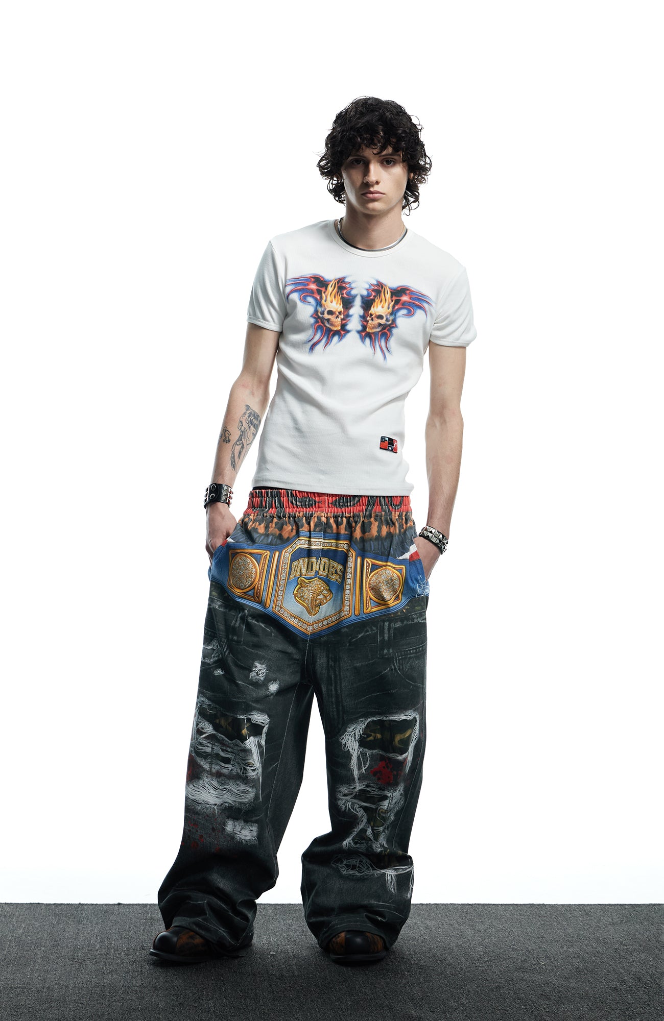 DND4DES Boxing Championship Belt Print Baggy Trousers, premium urban and streetwear designers apparel on PROJECTISR.com, DND4DES