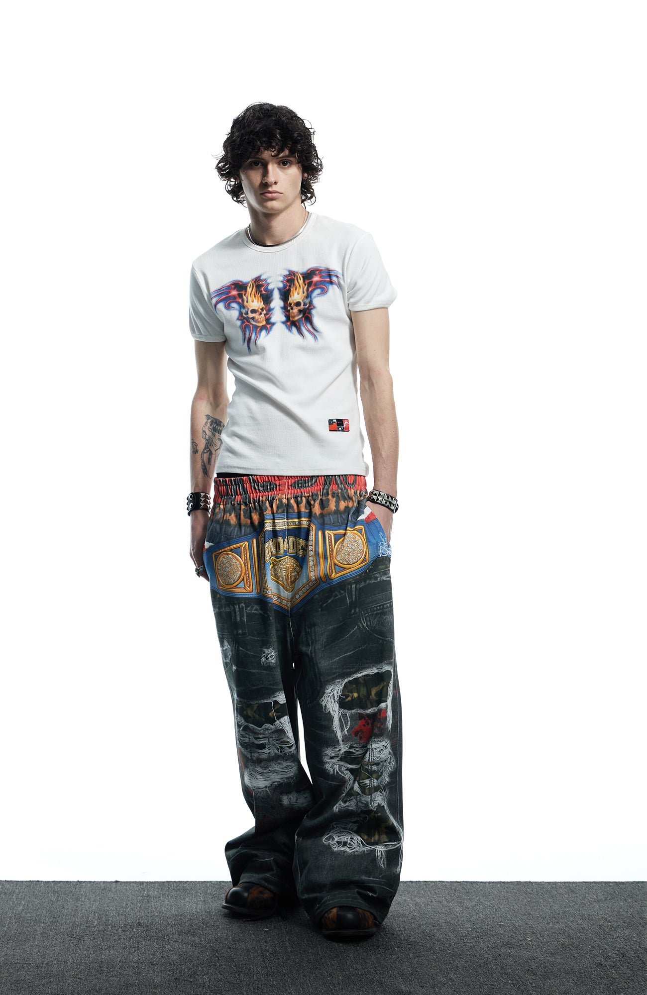 DND4DES Boxing Championship Belt Print Baggy Trousers, premium urban and streetwear designers apparel on PROJECTISR.com, DND4DES