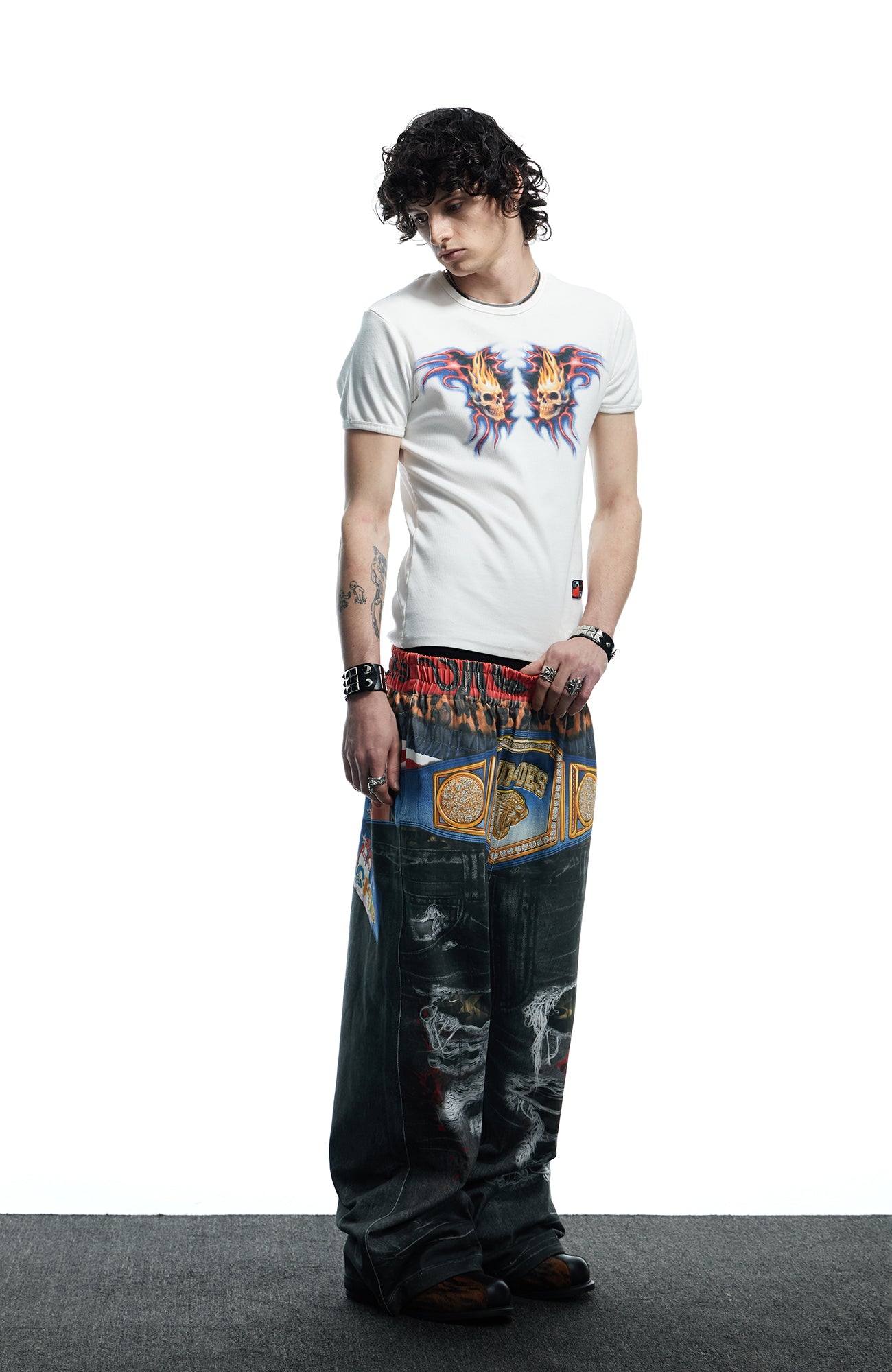 DND4DES Boxing Championship Belt Print Baggy Trousers, premium urban and streetwear designers apparel on PROJECTISR.com, DND4DES
