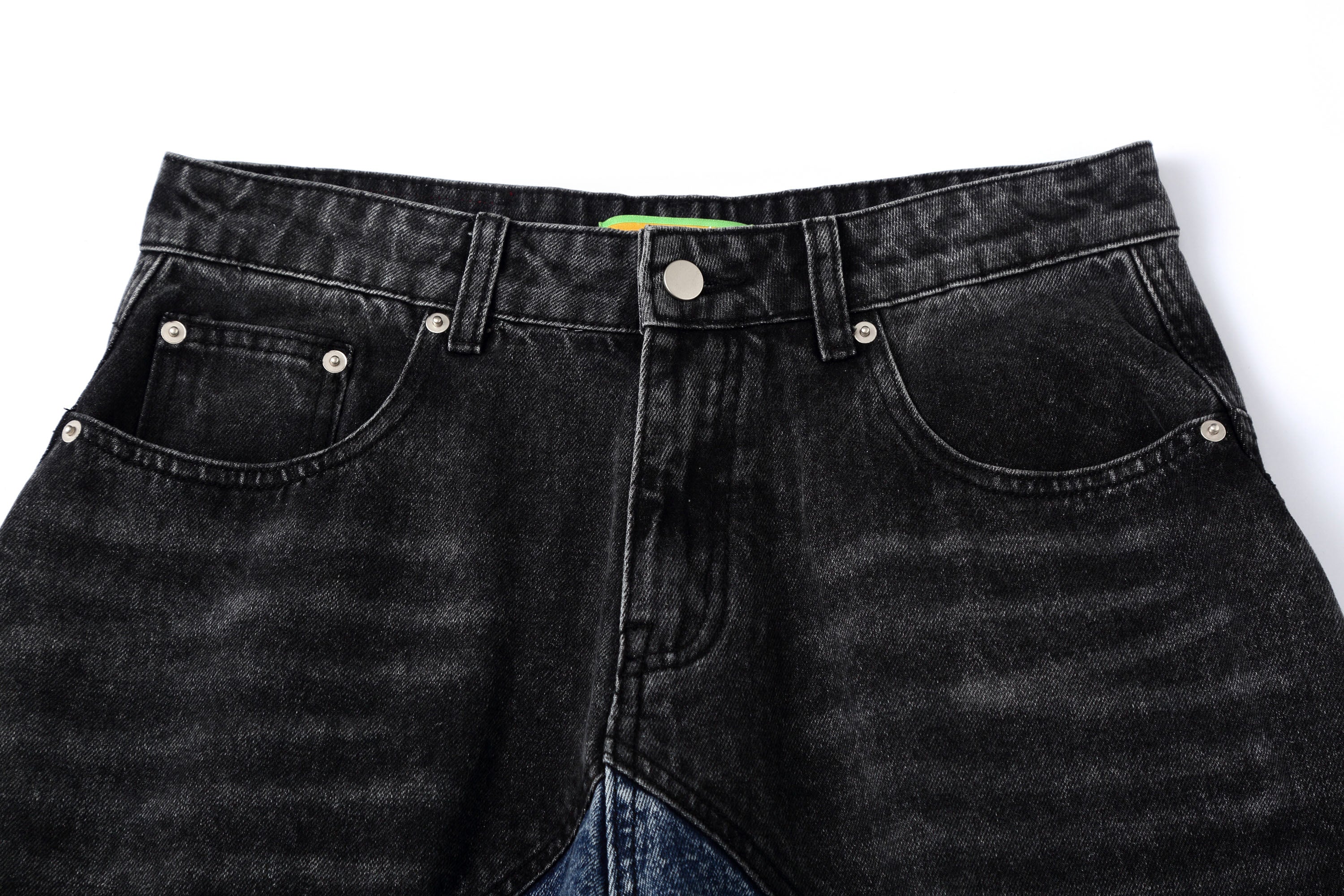 CLP Distressed Contrast-Panel Oversized Jeans, premium urban and streetwear designers apparel on PROJECTISR.com, CLP