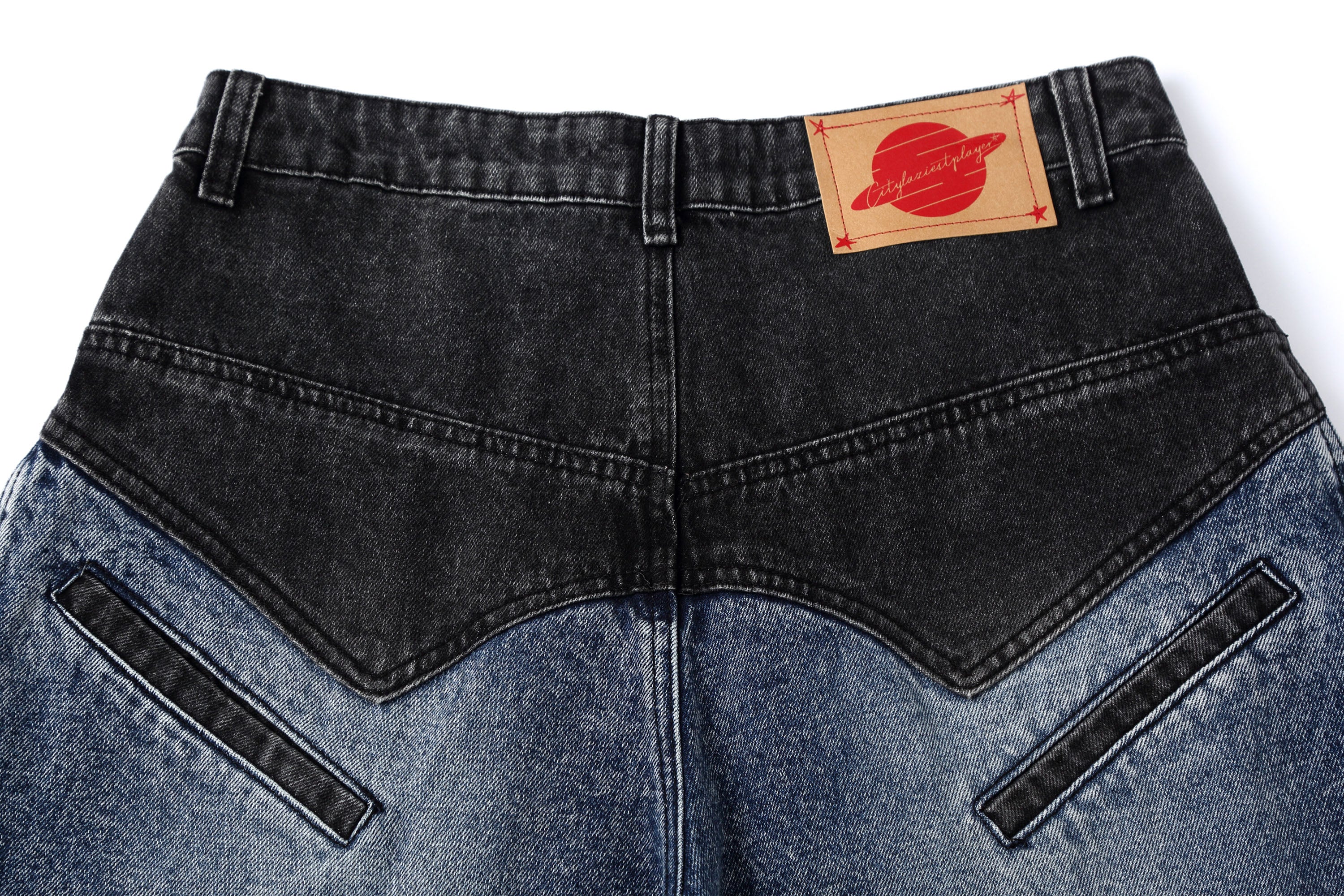 CLP Distressed Contrast-Panel Oversized Jeans, premium urban and streetwear designers apparel on PROJECTISR.com, CLP
