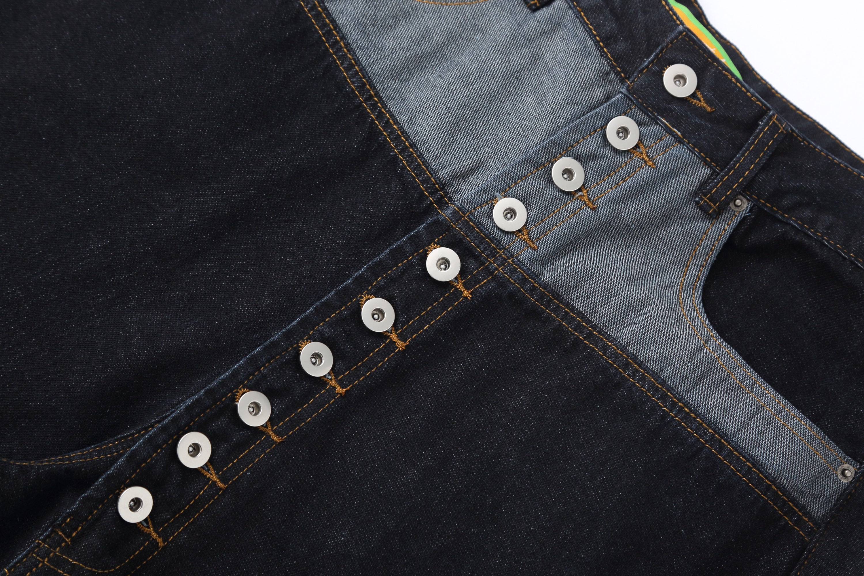 CLP Contrast-Waist Botton-Fly Oversized Raw Jeans, premium urban and streetwear designers apparel on PROJECTISR.com, CLP