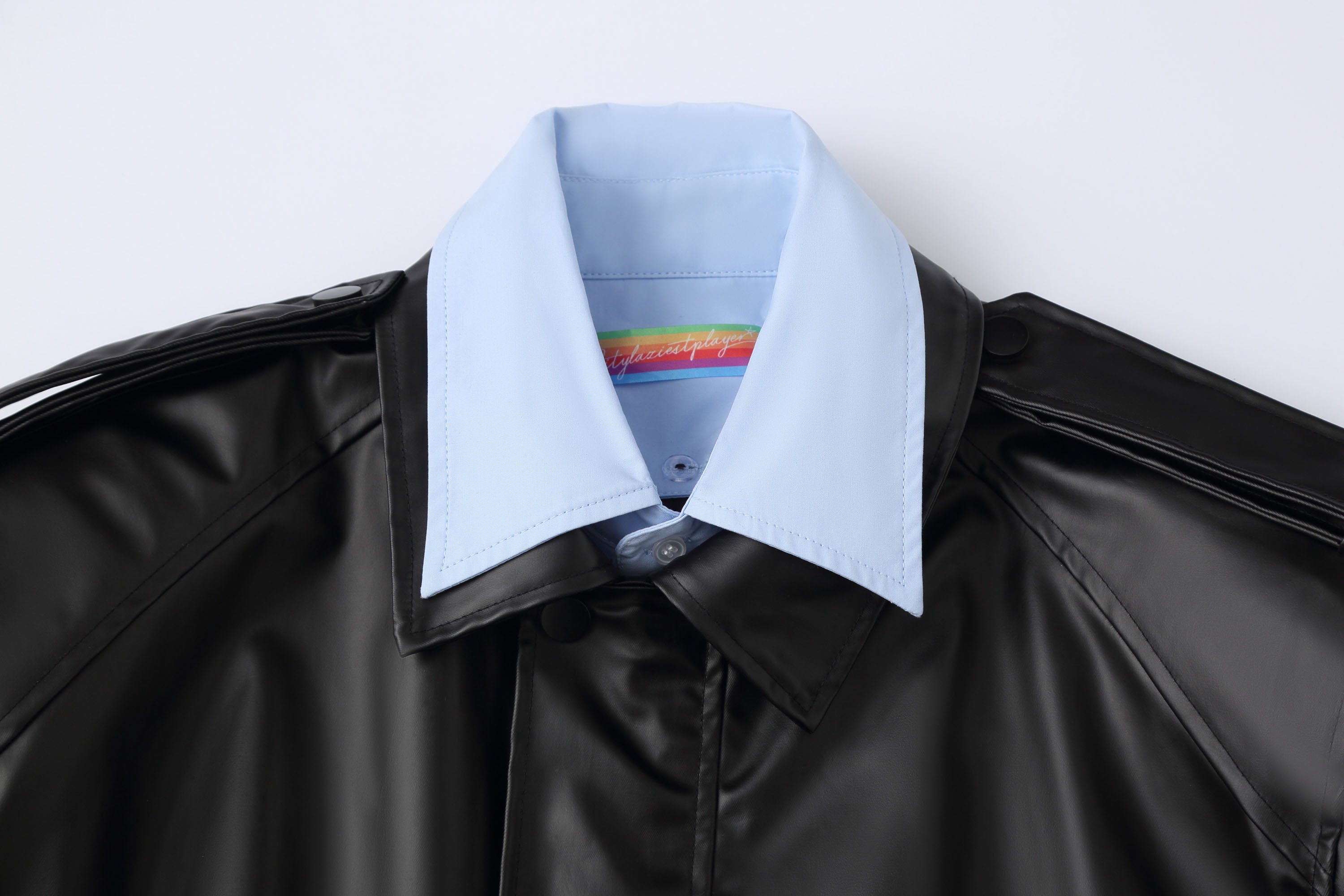 CLP Contrast Layer PU Cropped Moto Jacket, premium urban and streetwear designers apparel on PROJECTISR.com, CLP