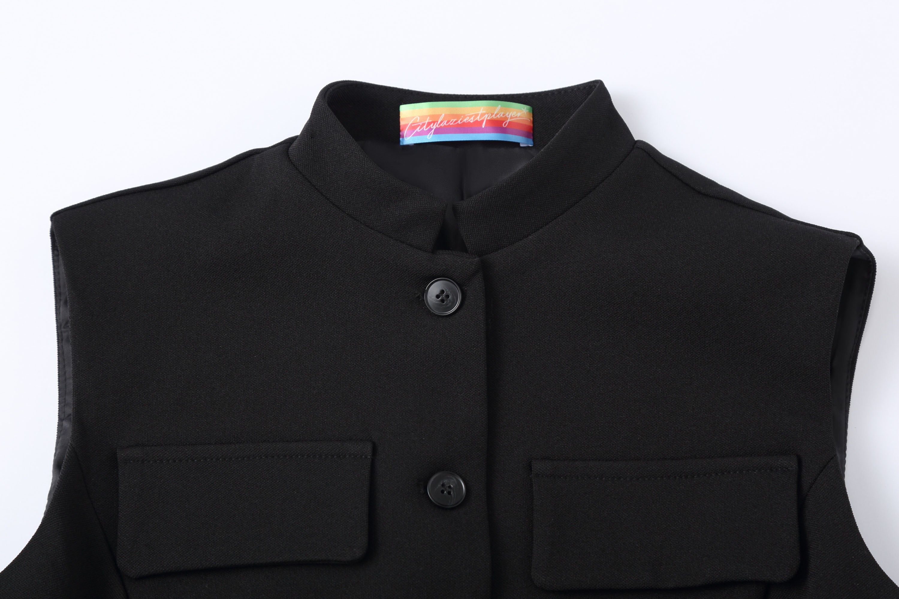 CLP Mandarin-Collar Curved-Placket Button Vest, premium urban and streetwear designers apparel on PROJECTISR.com, CLP