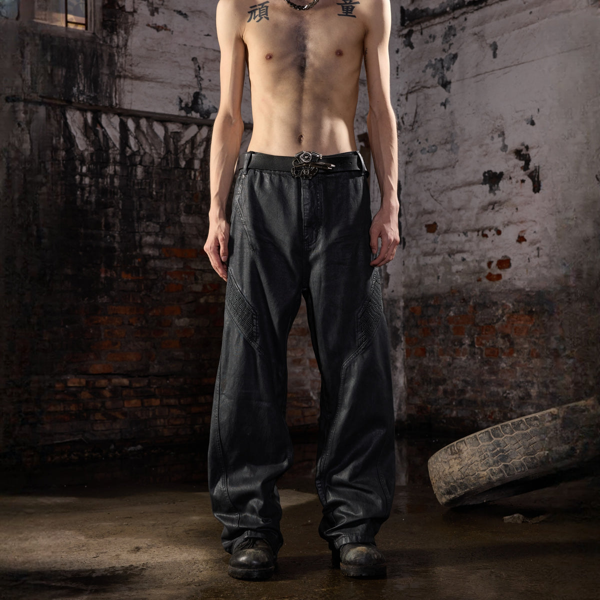 AVINMADE Wax-Brushed Biker Jeans — square · front