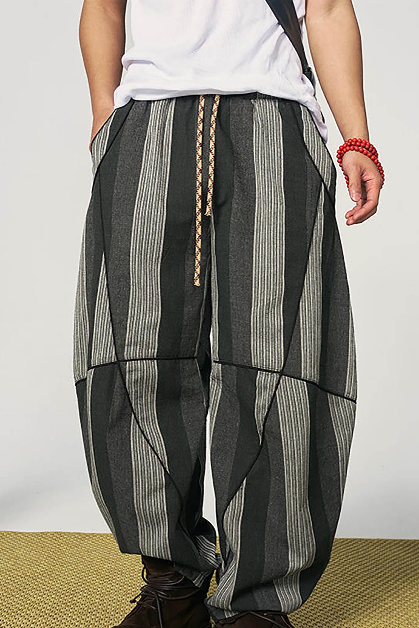 OSCILL Striped Spliced Oversized Carrot-Fit Pants