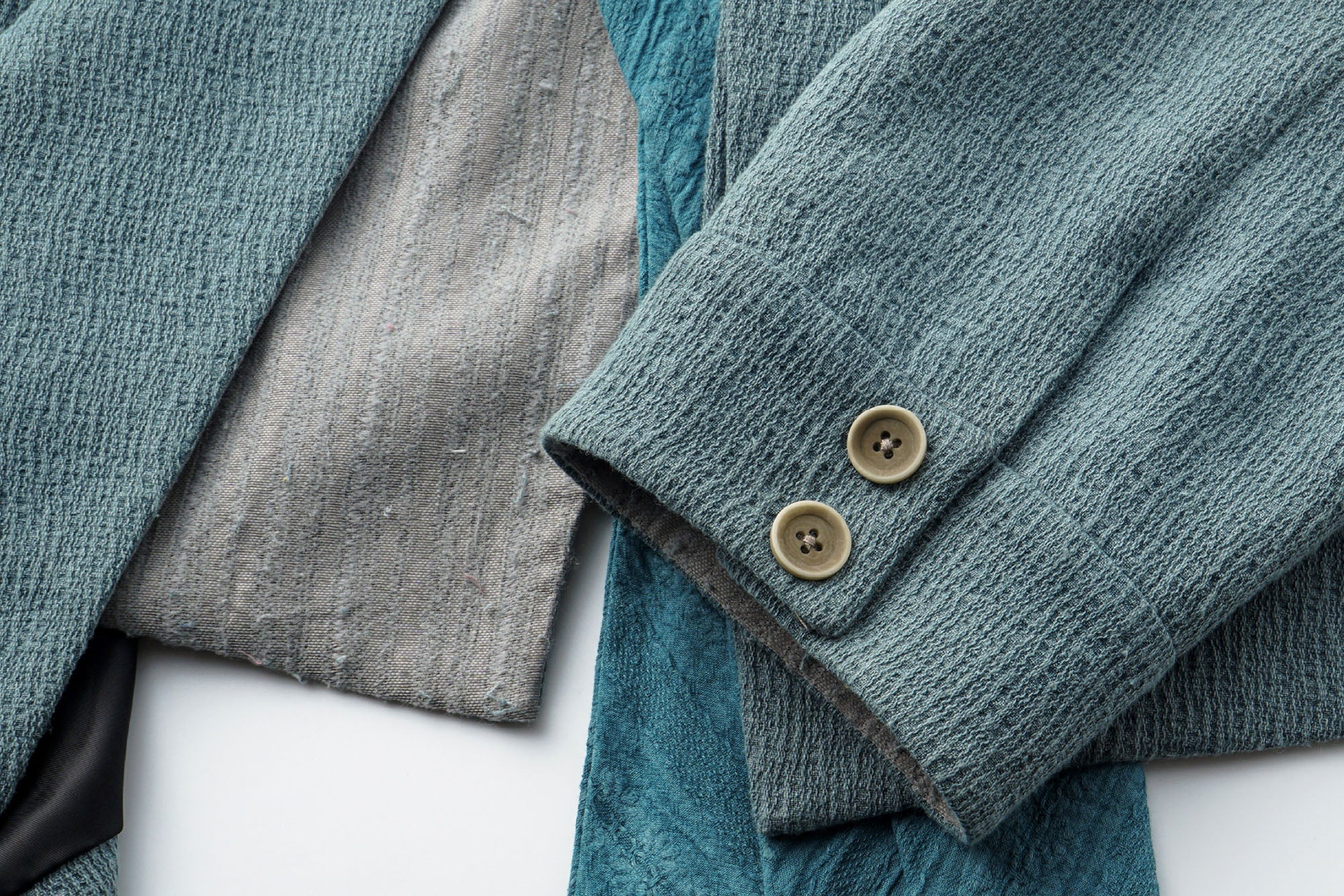 ALVNG AR ANTS Asymmetric Scarf Linen-Blend Jacket