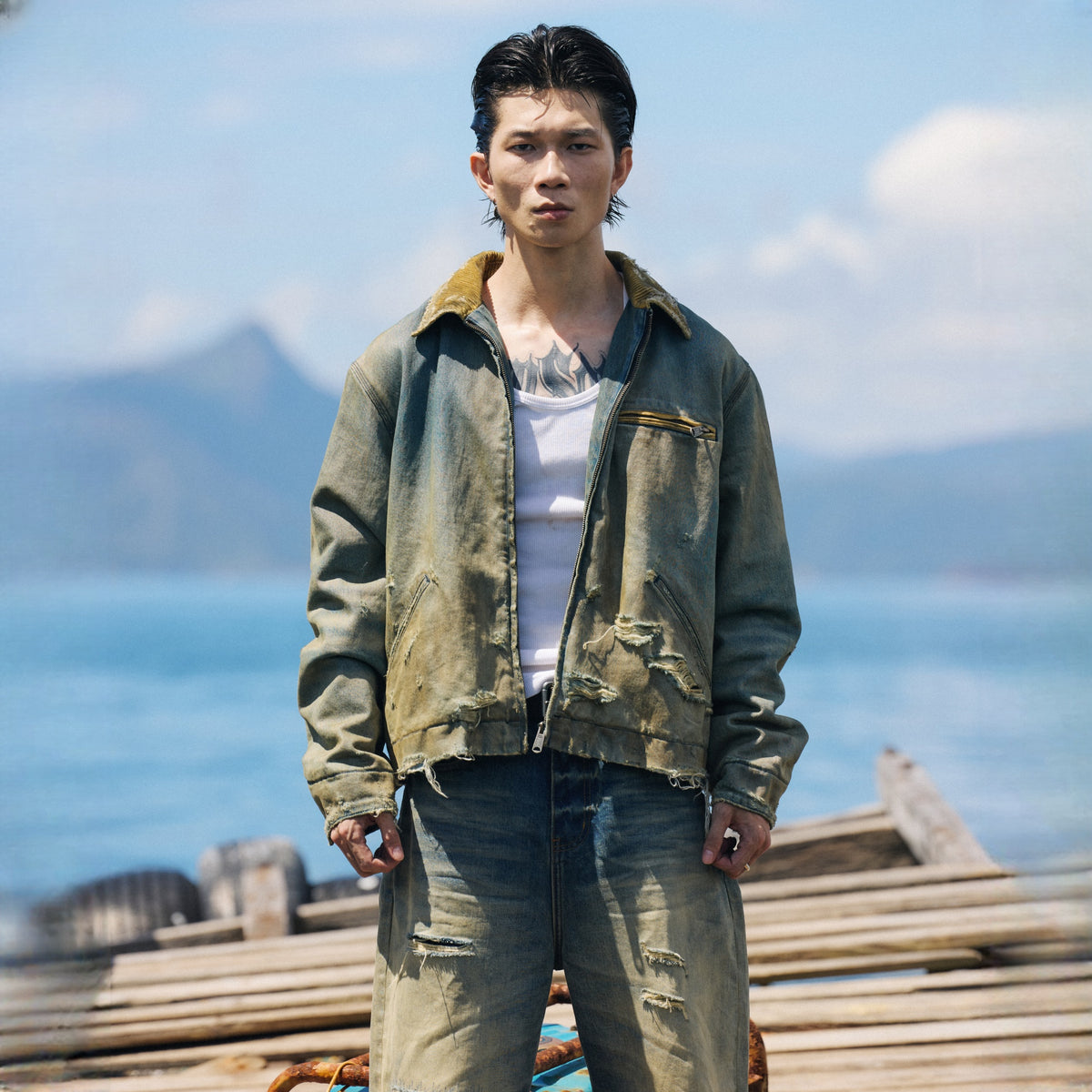 AVINMADE Washed Distressed Denim Jacket — square · front