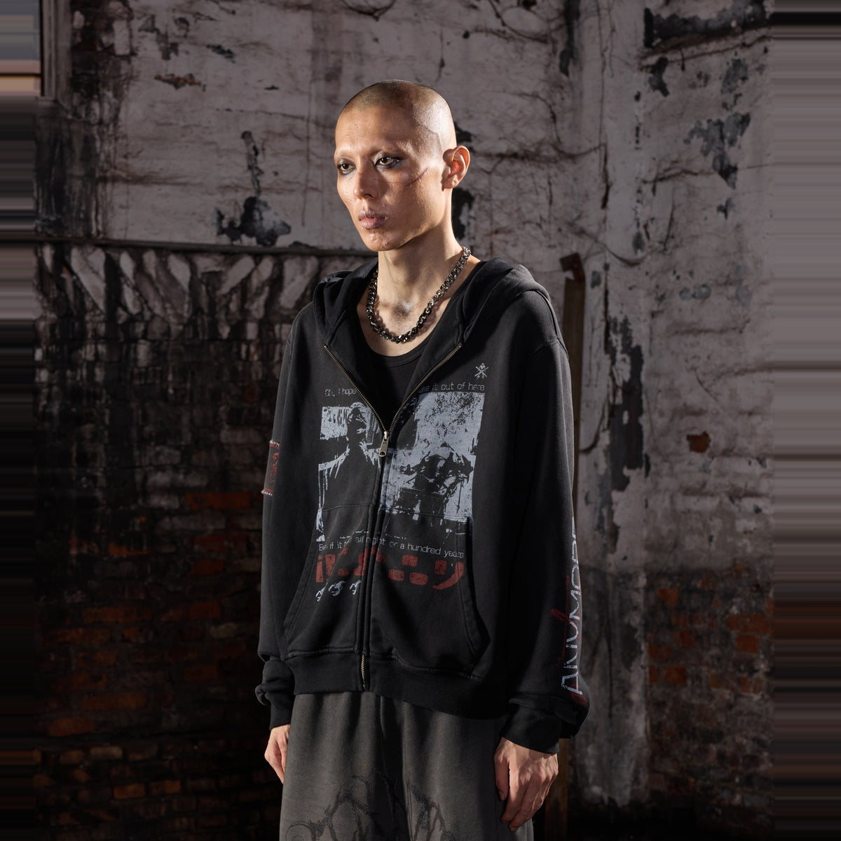 AVINMADE Washed Graphic Zip-Up Hoodie — square · side