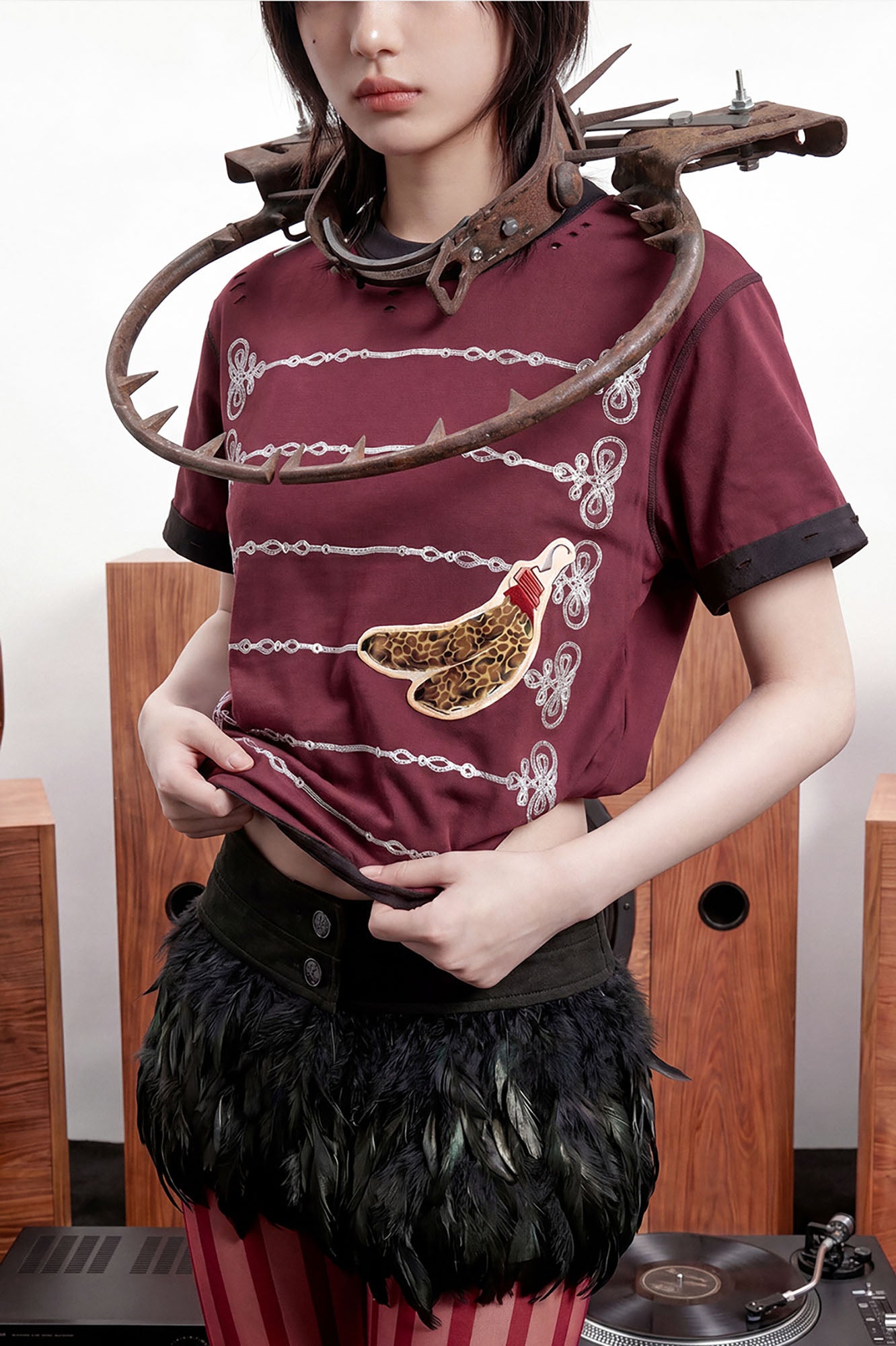 NOTHINGNESS WORLD Distressed Military Braid Graphic T-Shirt
