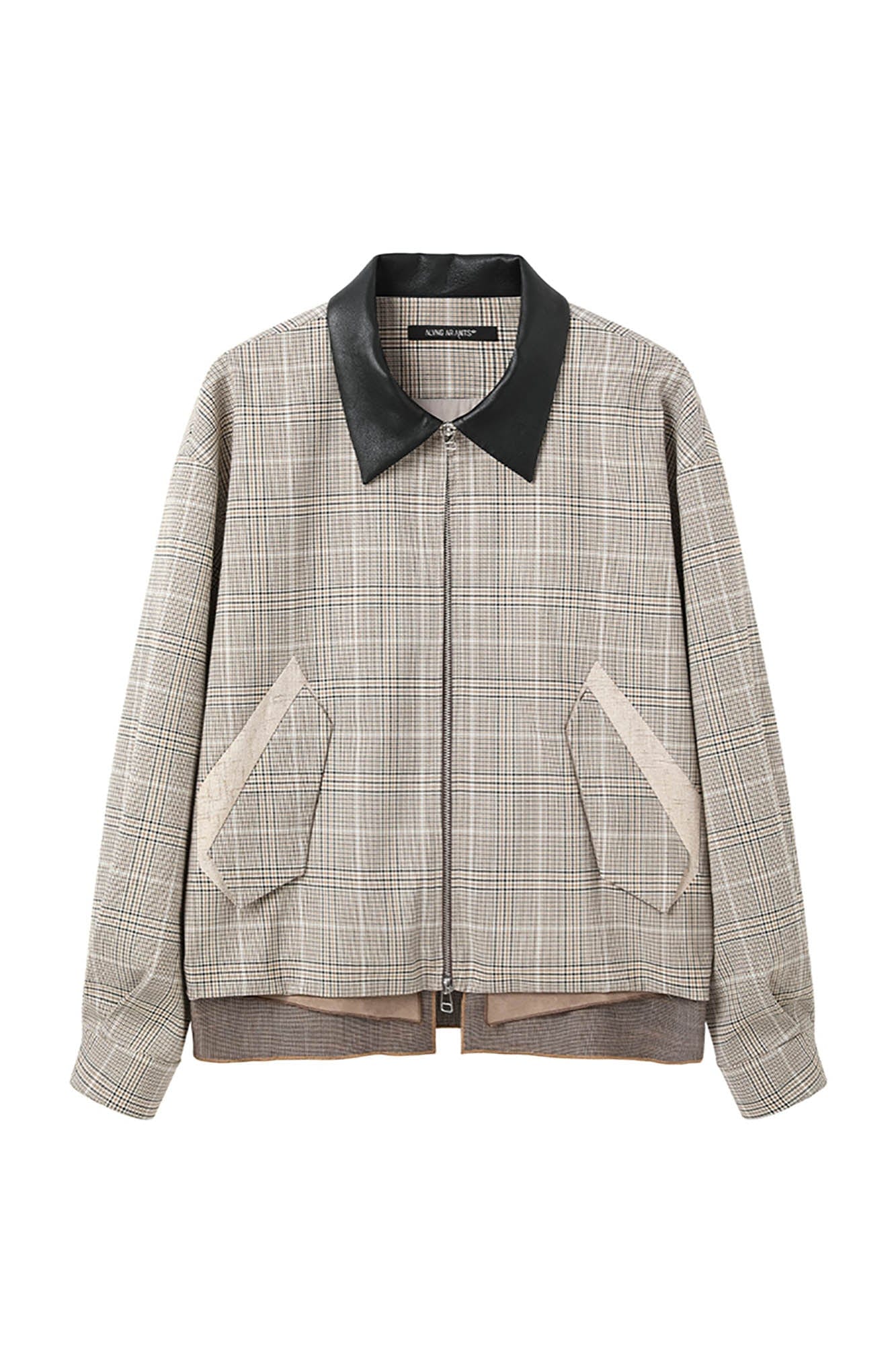 ALVNG AR ANTS Plaid Spliced PU-Collar Harrington Jacket