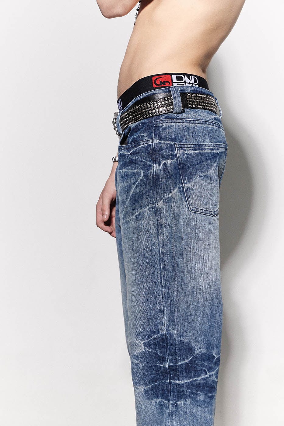 DND4DES Lightning Crease Washed Flared Jeans Blue, premium urban and streetwear designers apparel on PROJECTISR.com, DND4DES