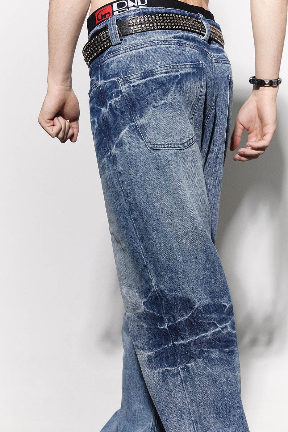 DND4DES Lightning Crease Washed Flared Jeans Blue, premium urban and streetwear designers apparel on PROJECTISR.com, DND4DES