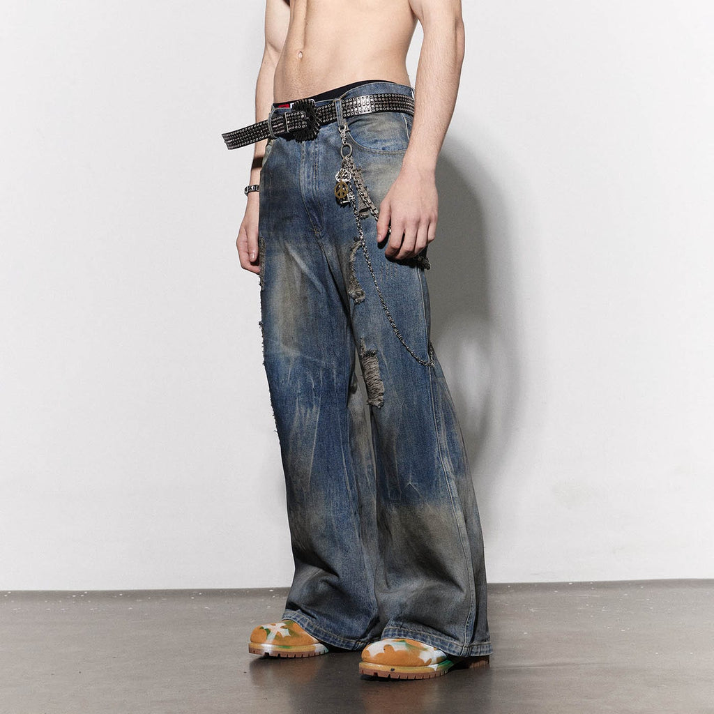 DND4DES Distressed Dusty Flared Jeans, premium urban and streetwear designers apparel on PROJECTISR.com, DND4DES