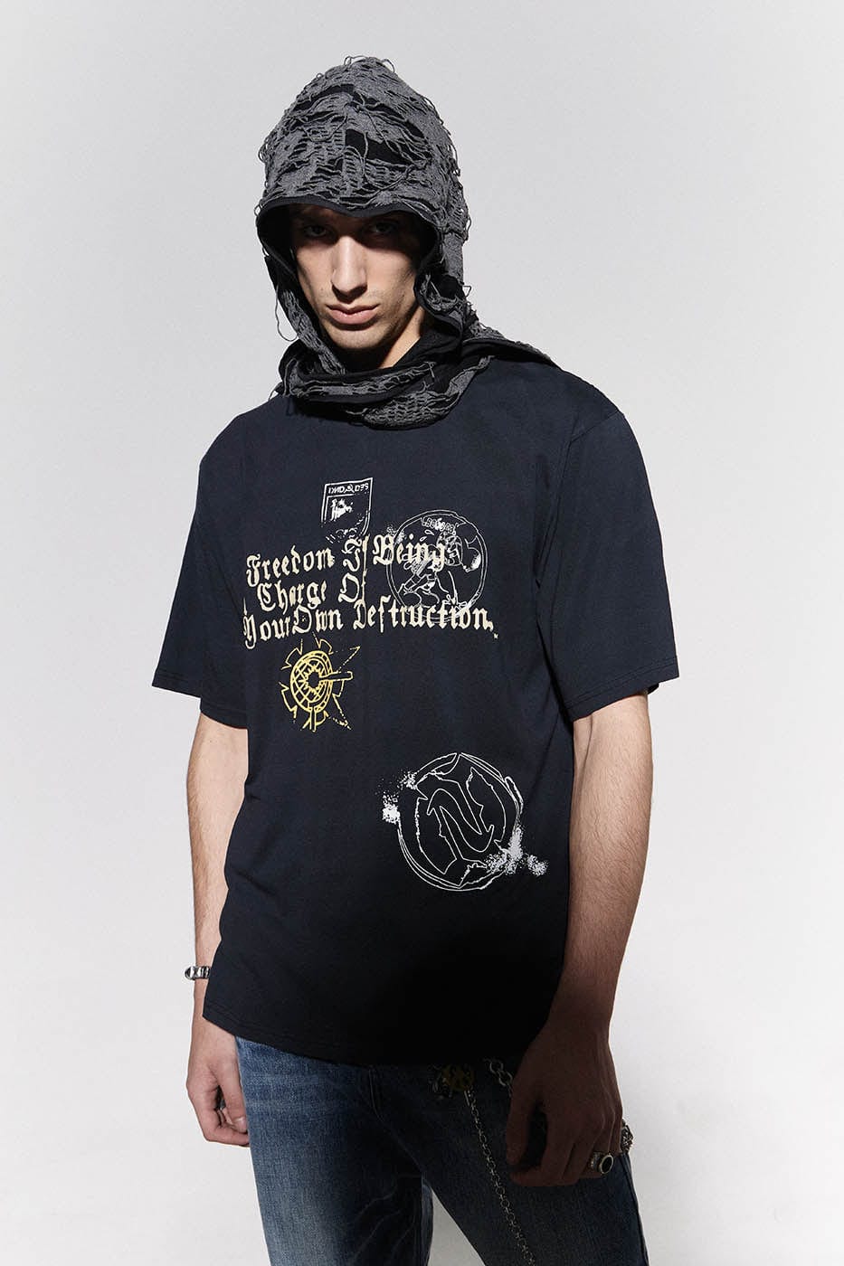 DND4DES Gothic Slogan Washed T-Shirt, premium urban and streetwear designers apparel on PROJECTISR.com, DND4DES