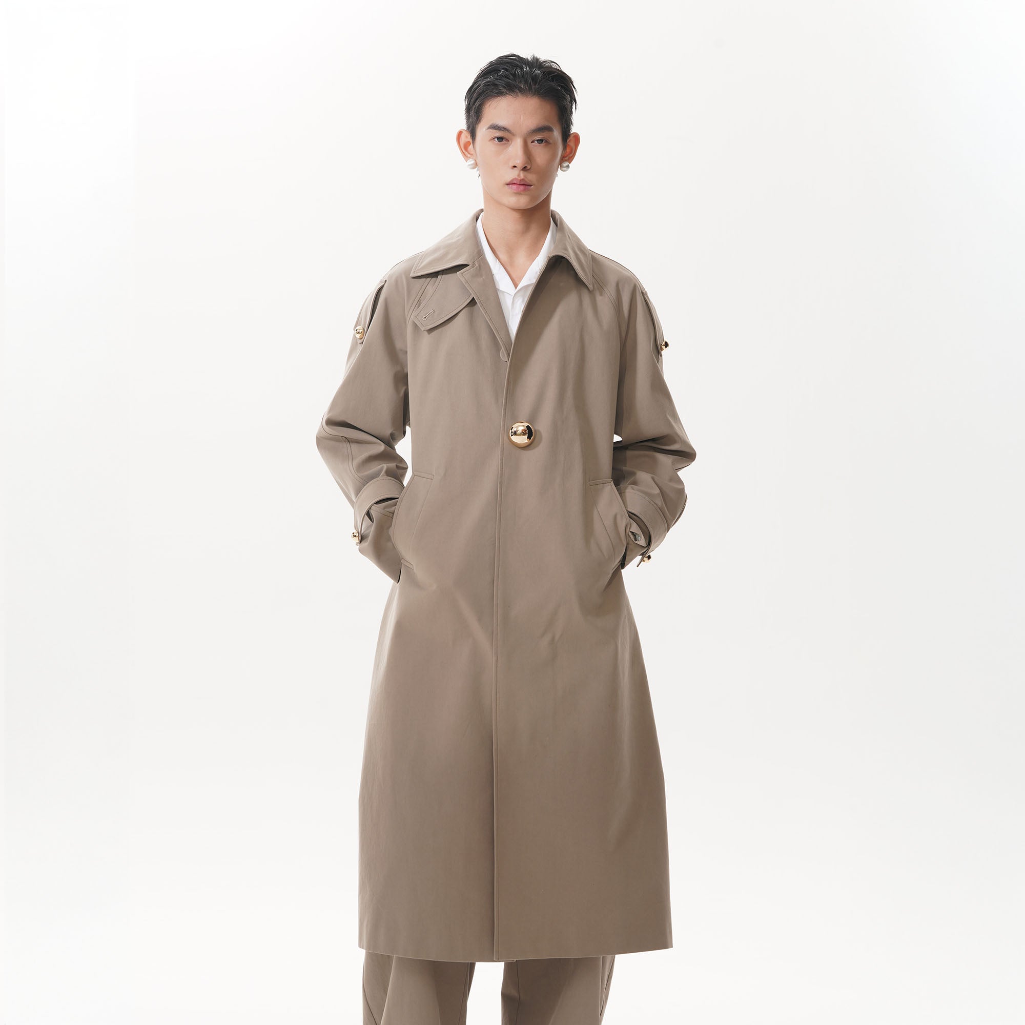 ORAL UTOPIA Essential Metal Button Trench Coat, premium urban and streetwear designers apparel on PROJECTISR.com, ORAL UTOPIA