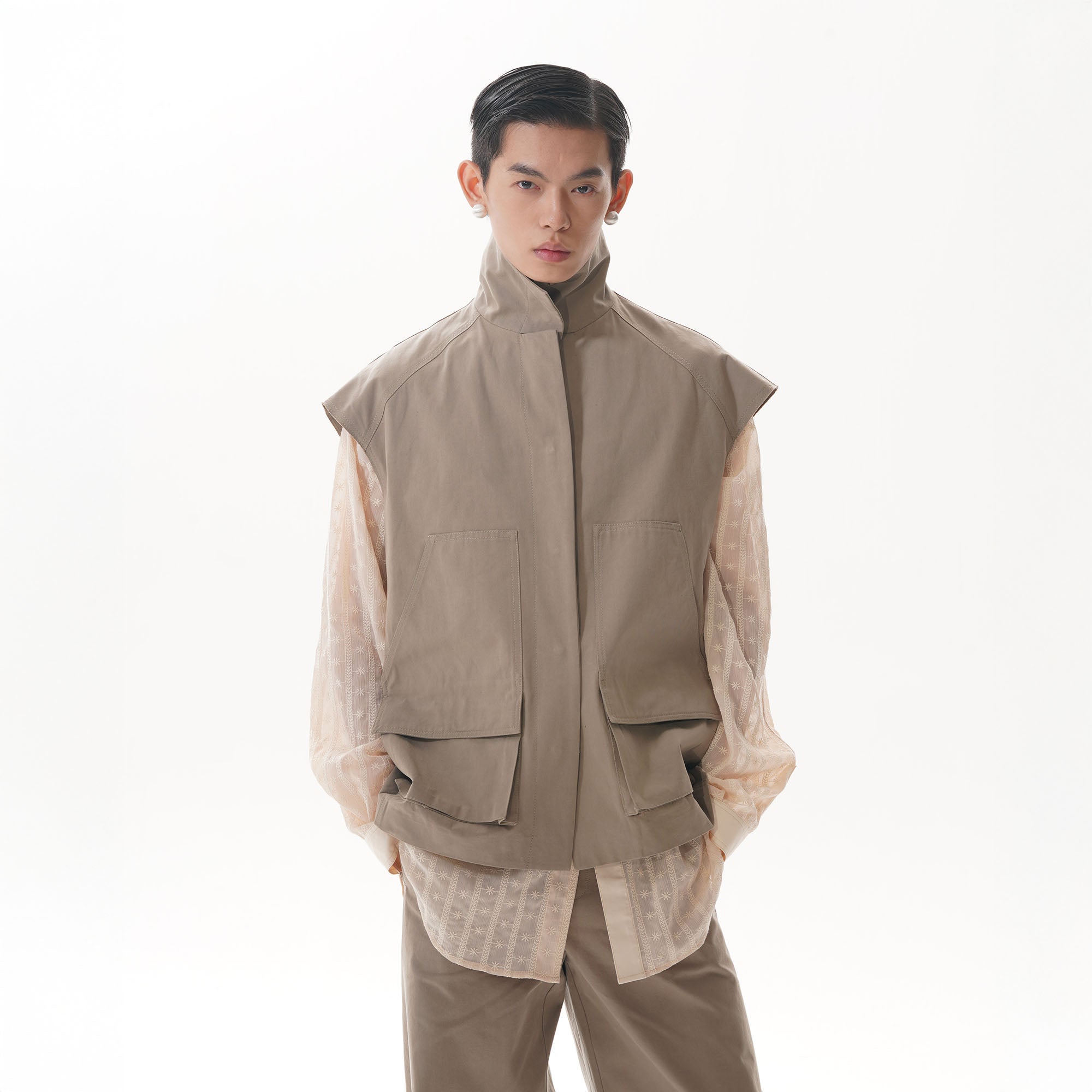 ORAL UTOPIA Utility High-Neck Big-Pocket Vest, premium urban and streetwear designers apparel on PROJECTISR.com, ORAL UTOPIA