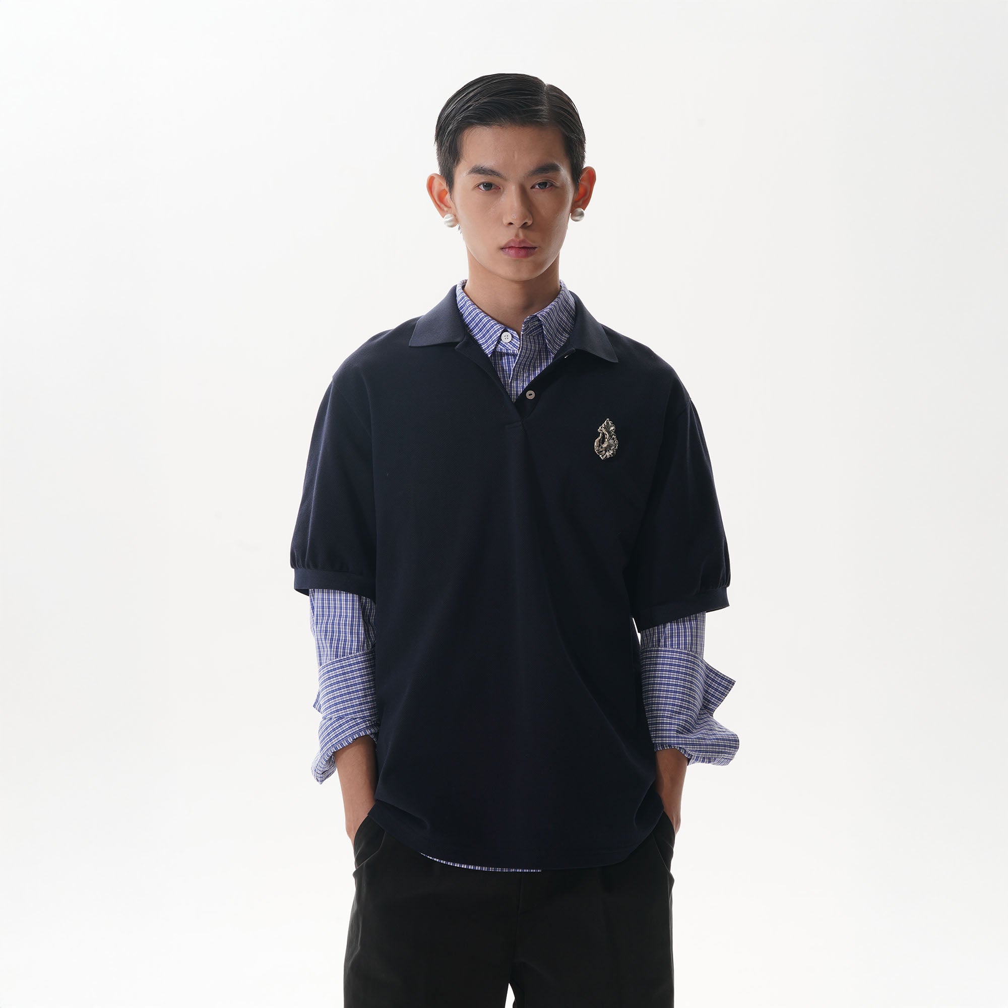 ORAL UTOPIA Preppy Badge-Embellished Polo Tee, premium urban and streetwear designers apparel on PROJECTISR.com, ORAL UTOPIA