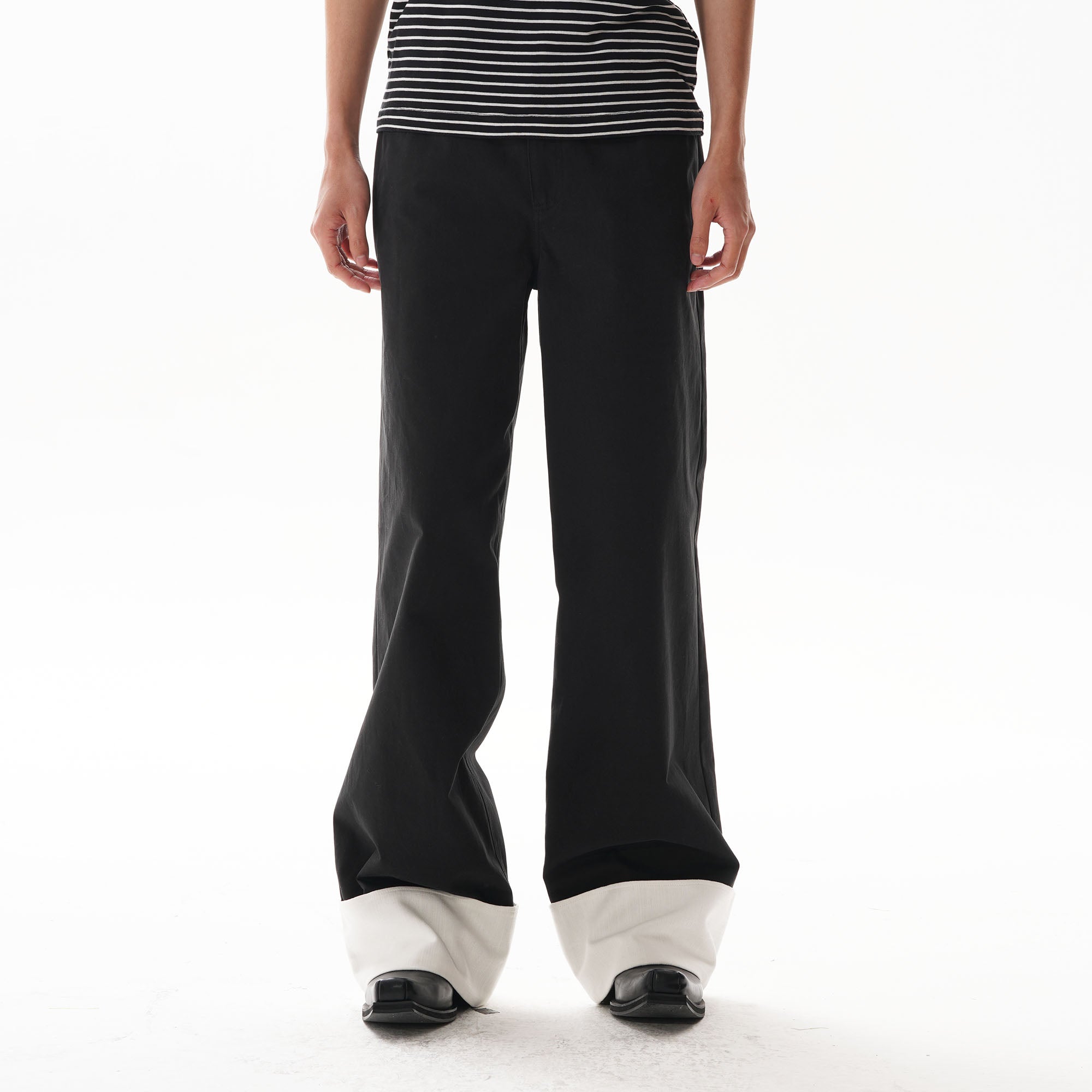 ORAL UTOPIA Contrast Fold-Hem Straight-Leg Pants, premium urban and streetwear designers apparel on PROJECTISR.com, ORAL UTOPIA