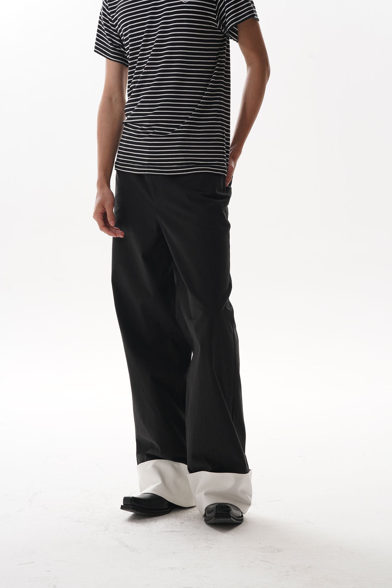ORAL UTOPIA Contrast Fold-Hem Straight-Leg Pants, premium urban and streetwear designers apparel on PROJECTISR.com, ORAL UTOPIA