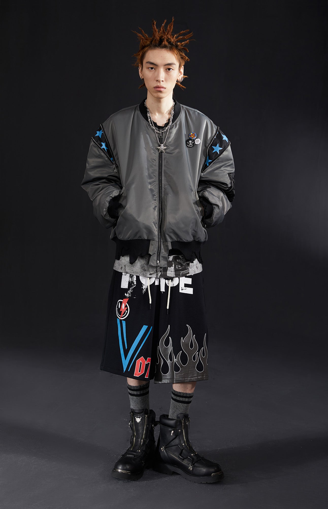 VENTUREK Retro Zipper-Spliced Raw Edge Bomber Jacket, premium urban and streetwear designers apparel on PROJECTISR.com, VENTUREK