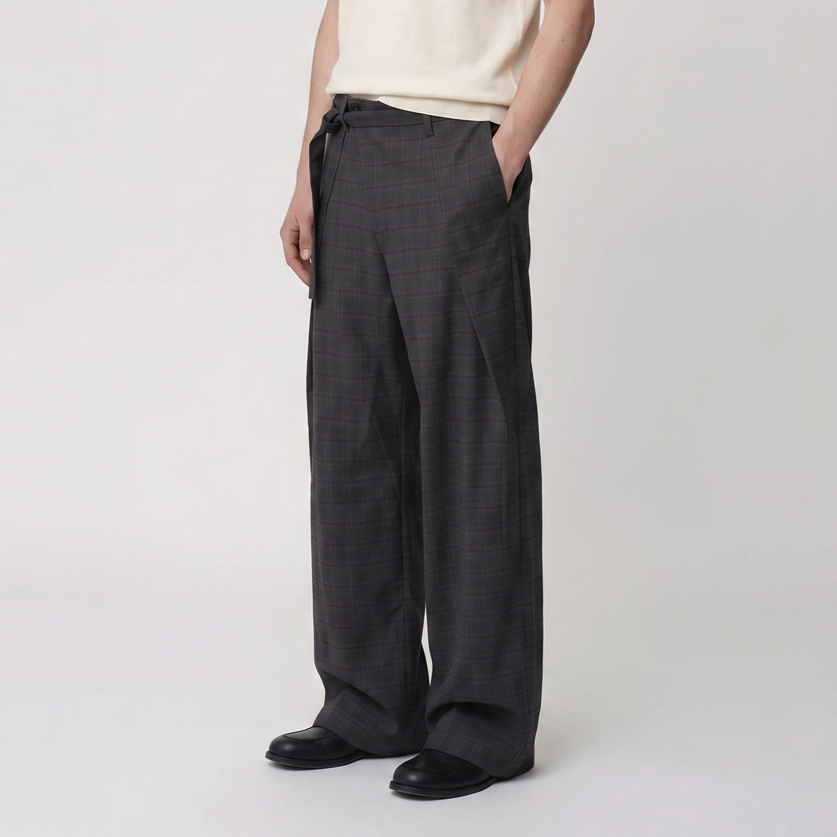 ELETEIZE Deconstructed Asymmetrical Pleated Wide-Leg Trousers