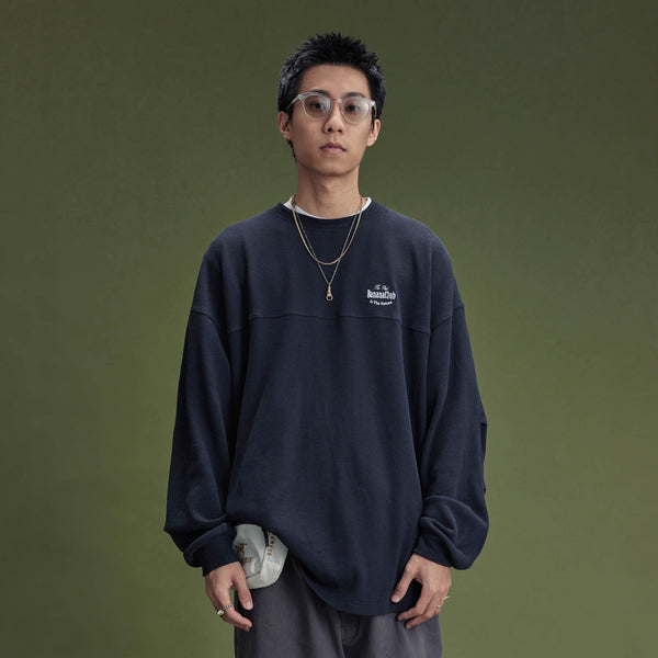 BANANA CLUB Waffle Knit Spliced Long-Sleeve Tee BANANA CLUB Waffle Knit Spliced Long-Sleeve Tee