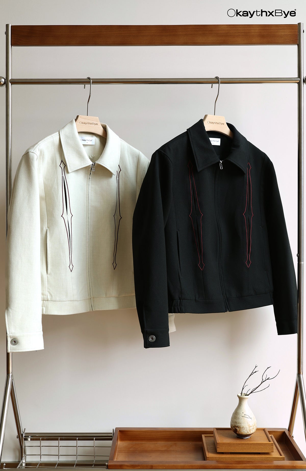 OKAYTHXBYE Embroidered Patchwork Distressed Cropped Jacket