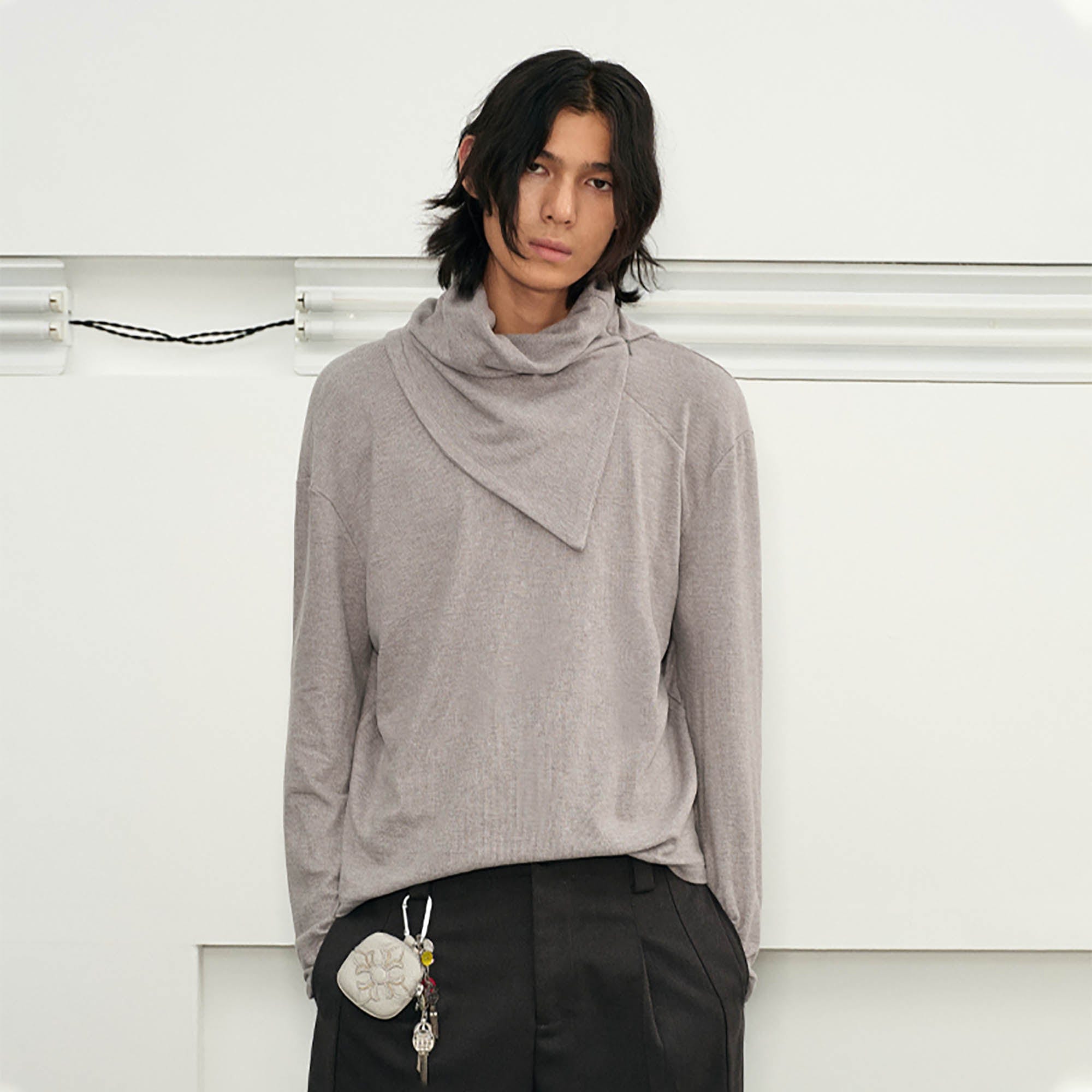 KREATE Scarf Collar Knitted Long-Sleeve Tee