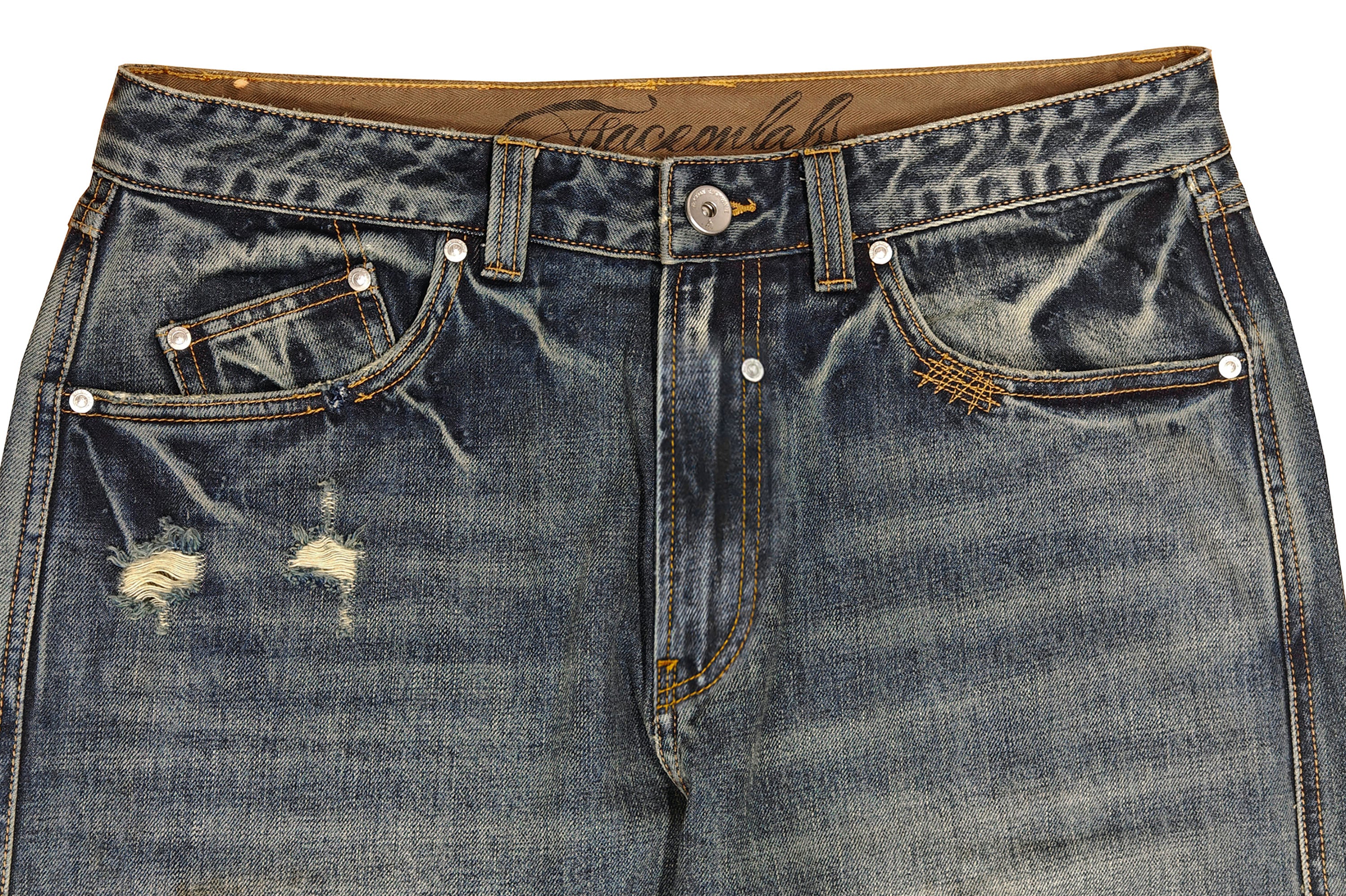 FACEONLAB Grunge Distressed Straight-Leg Jeans