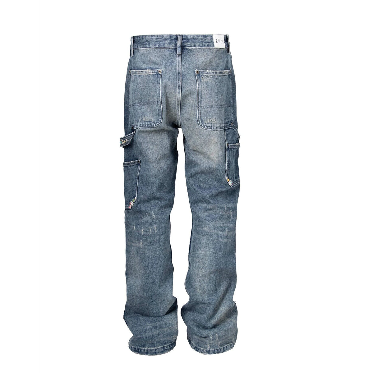 ZWDH Turquoise Studded Straight-Leg Jeans — square · back