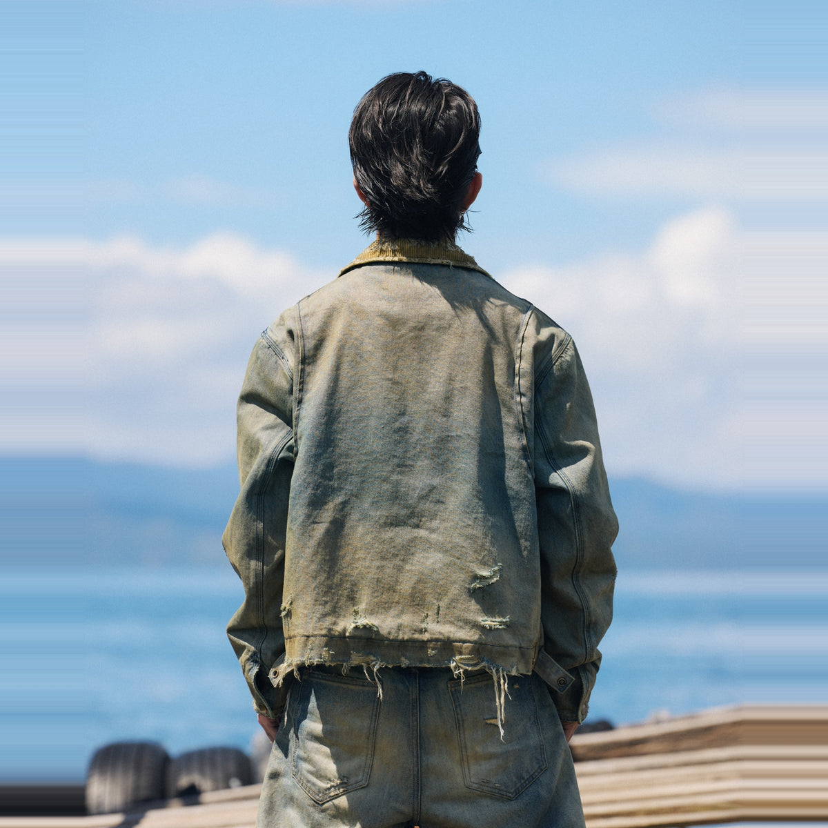AVINMADE Washed Distressed Denim Jacket — square · back